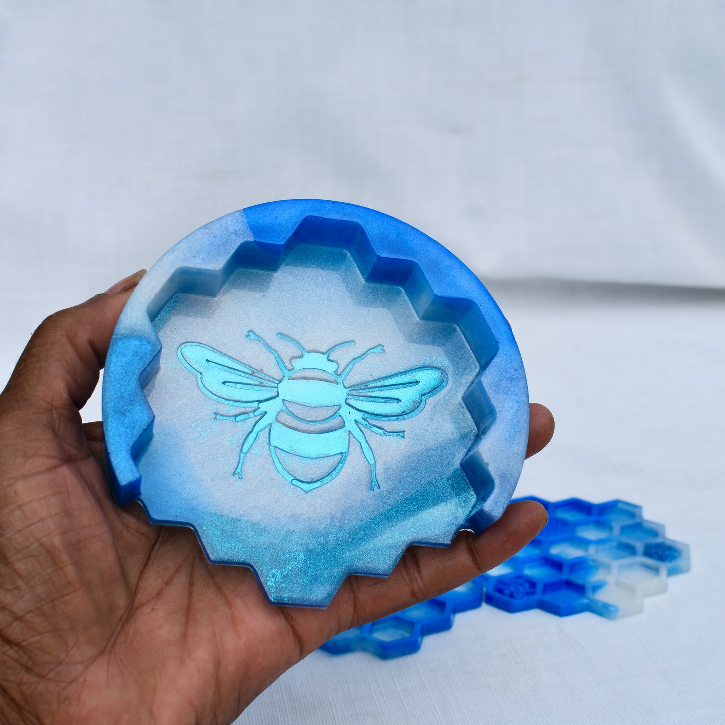 Honeycomb Coasters with Holder • Honey Bee Resin Coasters • Bumble Bee Coaster Set Bee Lover Gift 🐝