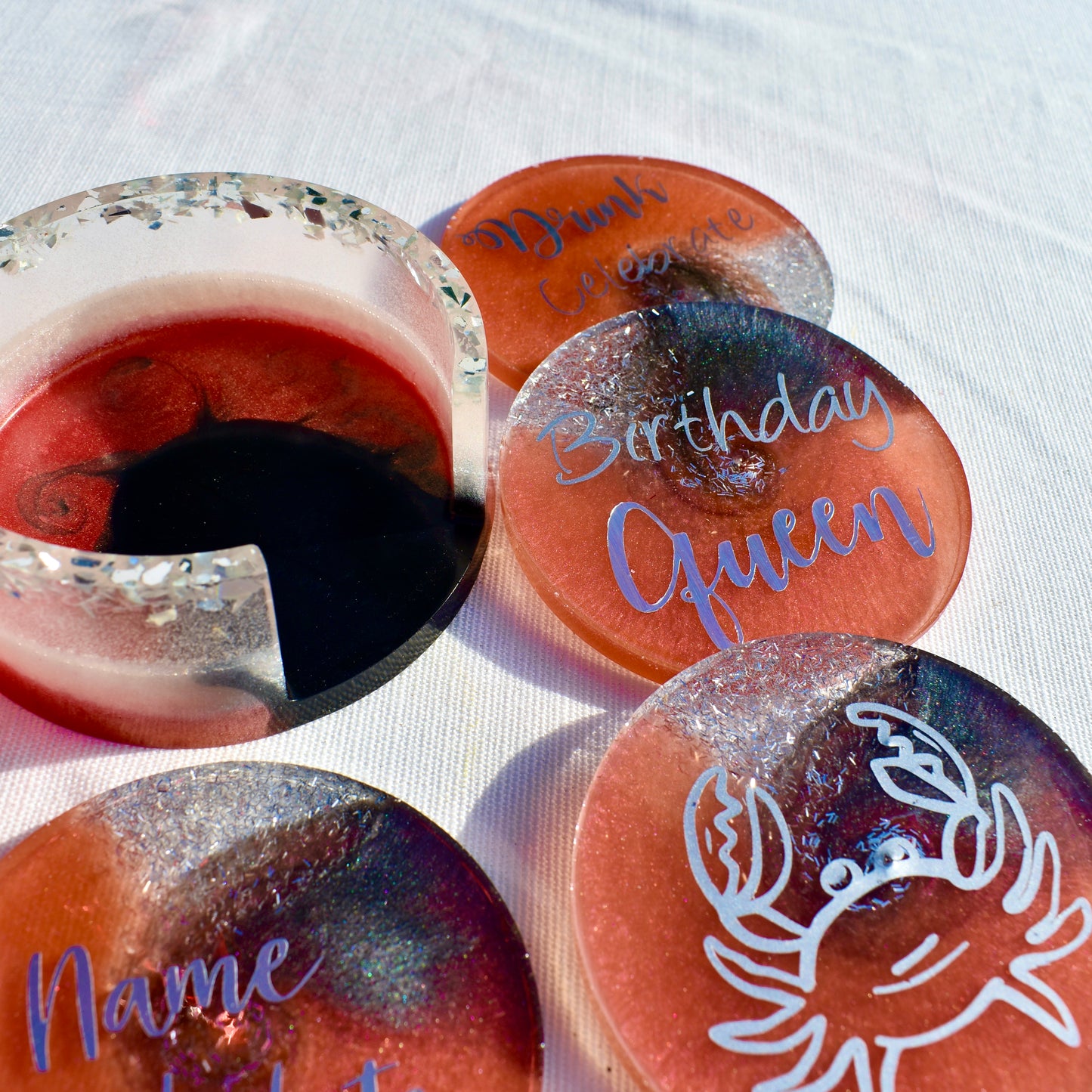 Personalized Cancer Birthday Coasters • Custom Zodiac Coasters w Holder • Birthday Coasters w Holder