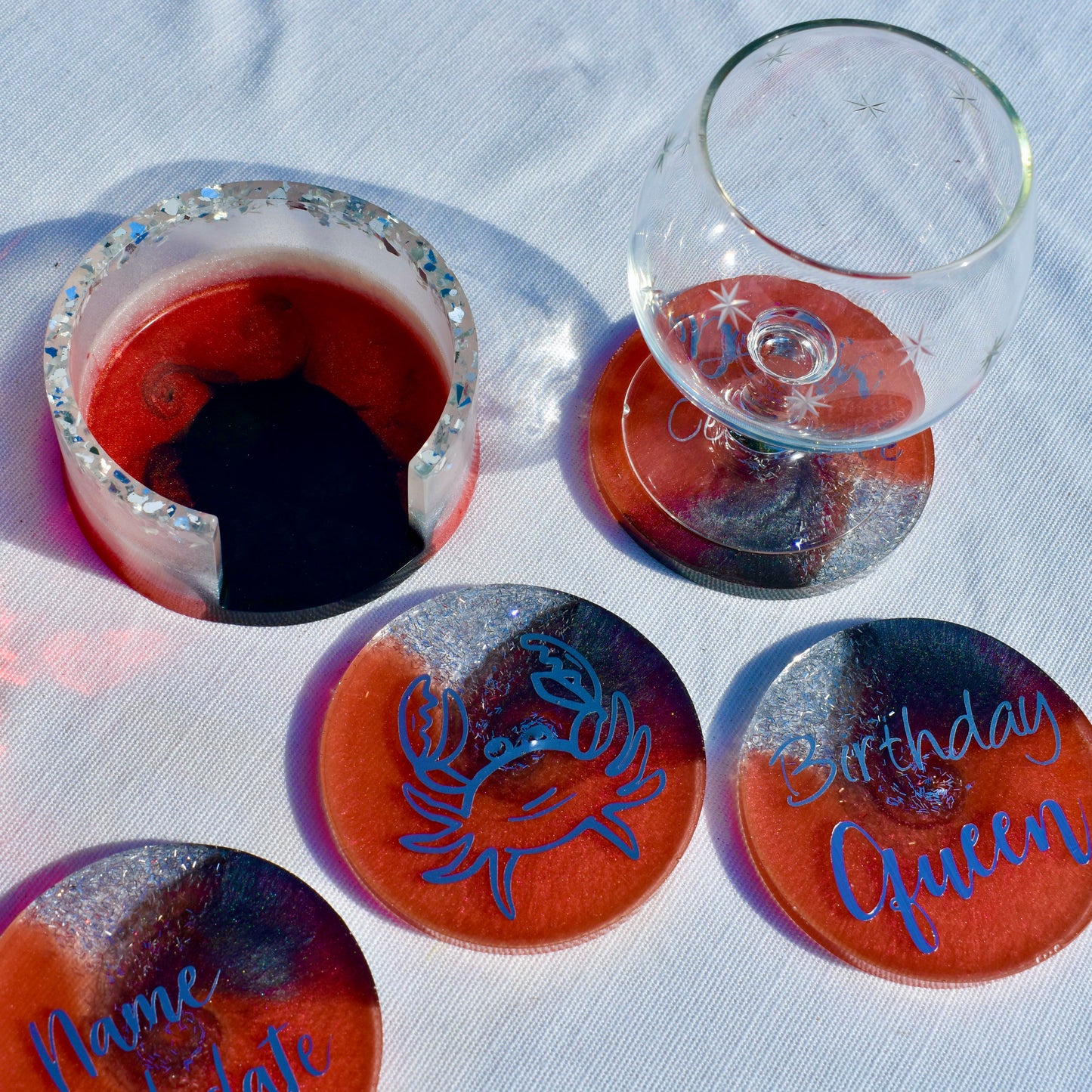 Personalized Cancer Birthday Coasters • Custom Zodiac Coasters w Holder • Birthday Coasters w Holder