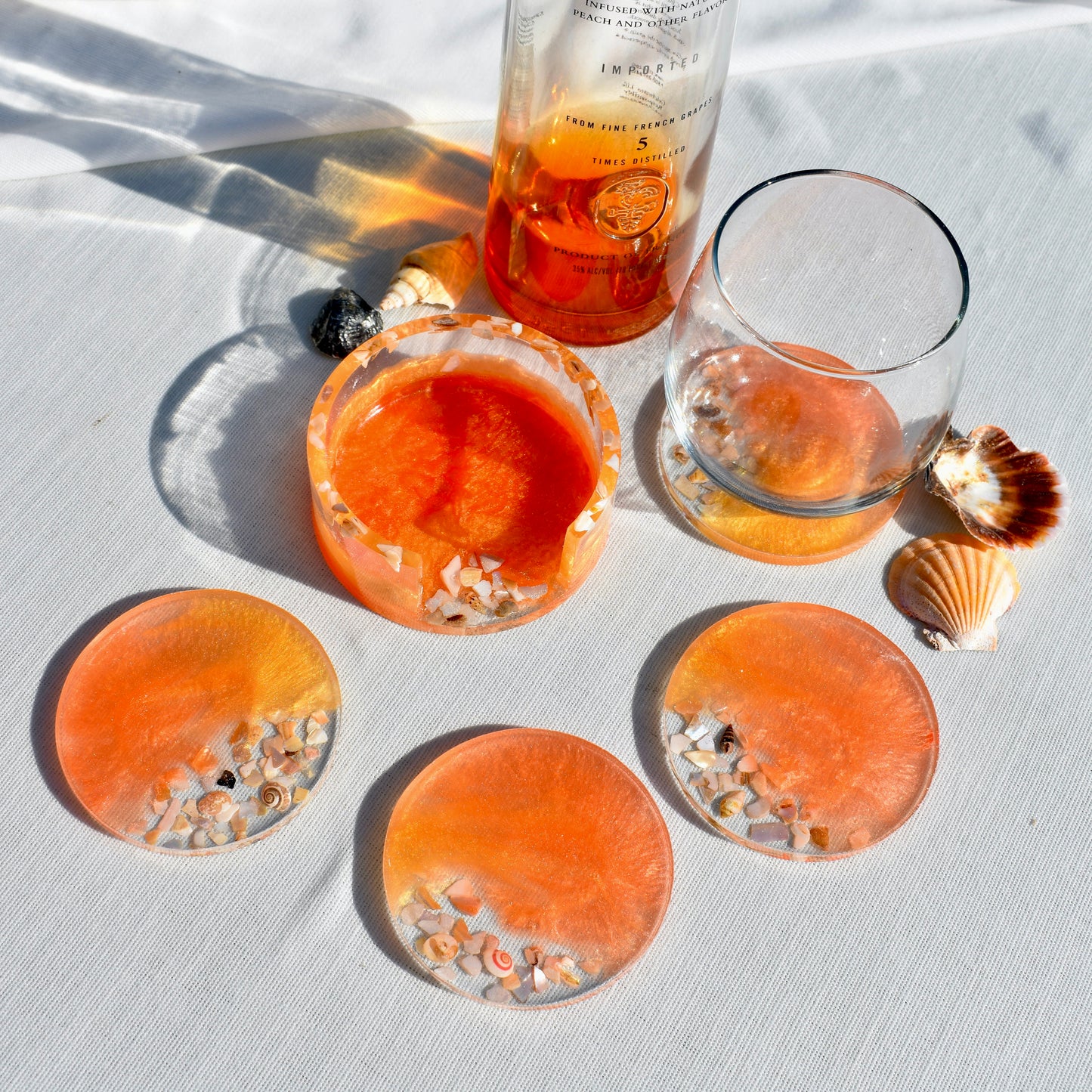Seashell Coasters with Holder (Assorted Colors)