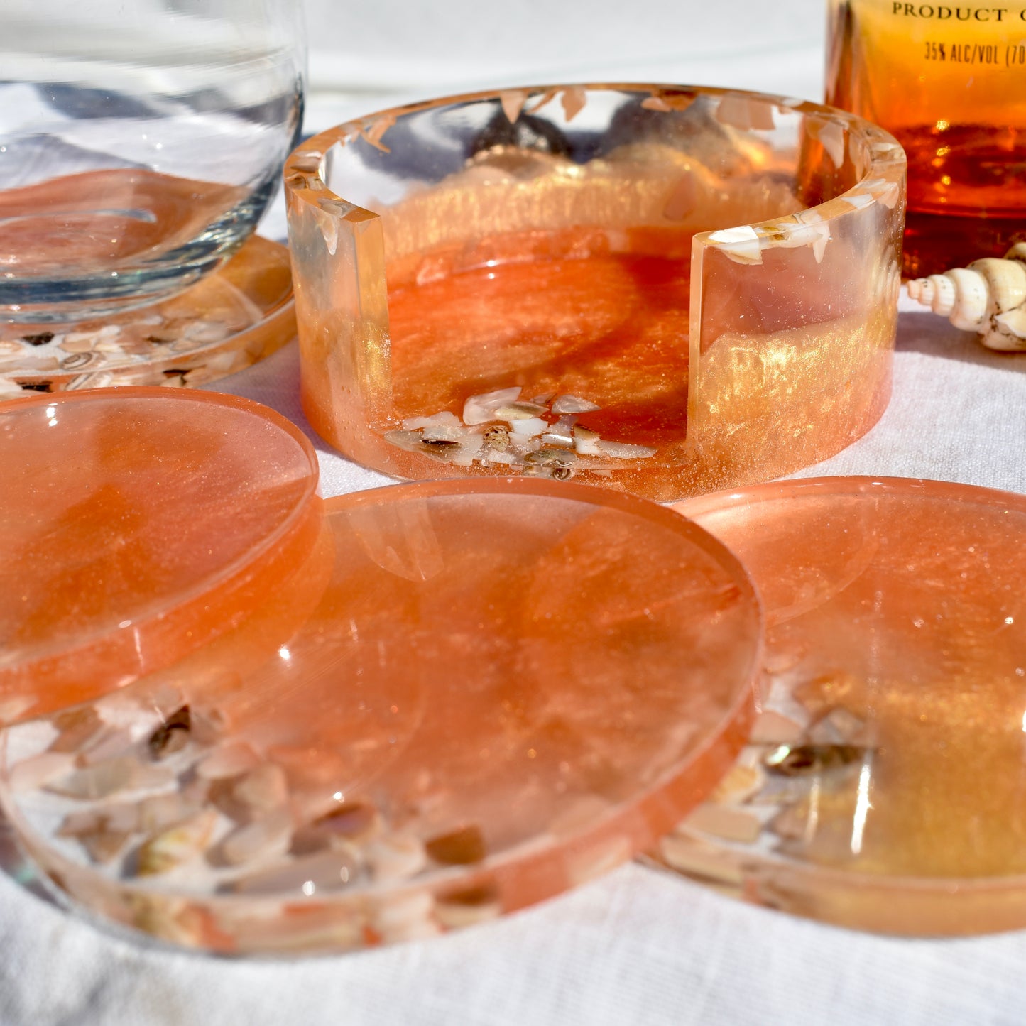 Seashell Coasters with Holder (Assorted Colors)