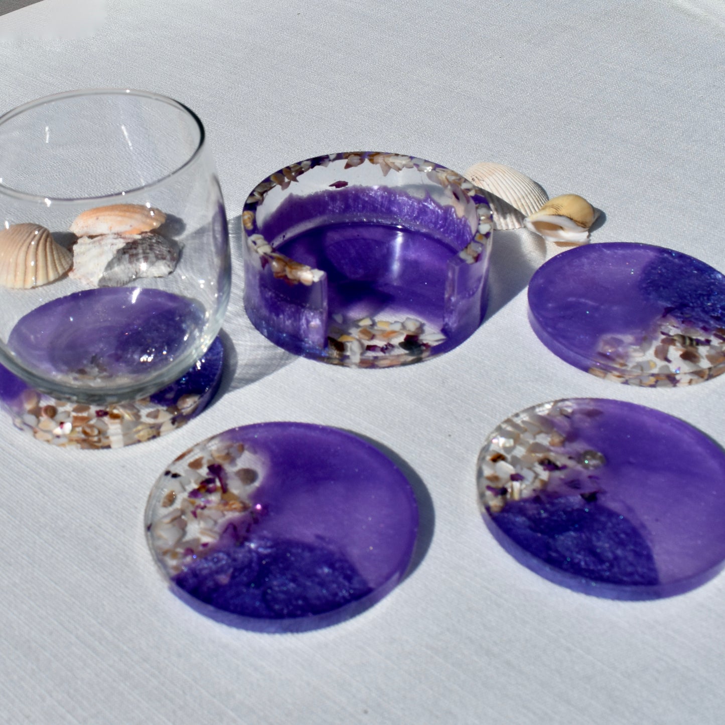 Seashell Coasters with Holder (Assorted Colors)