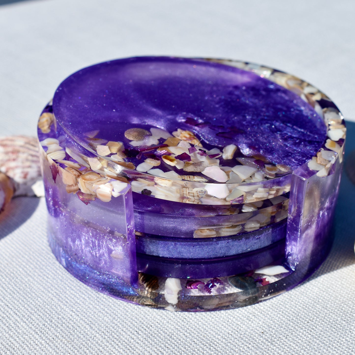 Seashell Coasters with Holder (Assorted Colors)