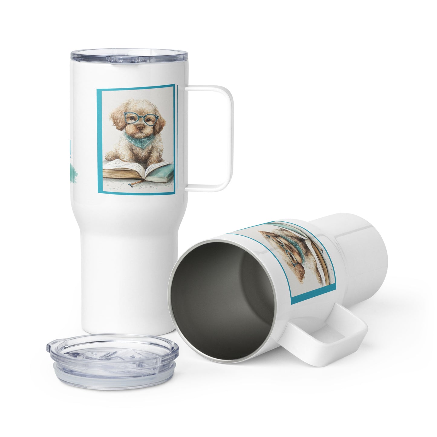 Books & Dog Travel Mug • Rescue Dog & Books Mug • Personalized Dog Mug • Gift for Her• Dog Lover • Book Lover • Bookworm Travel Mug