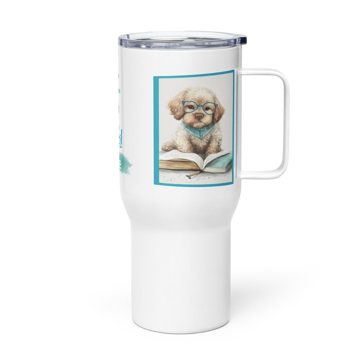 Books & Dog Travel Mug • Rescue Dog & Books Mug • Personalized Dog Mug • Gift for Her• Dog Lover • Book Lover • Bookworm Travel Mug