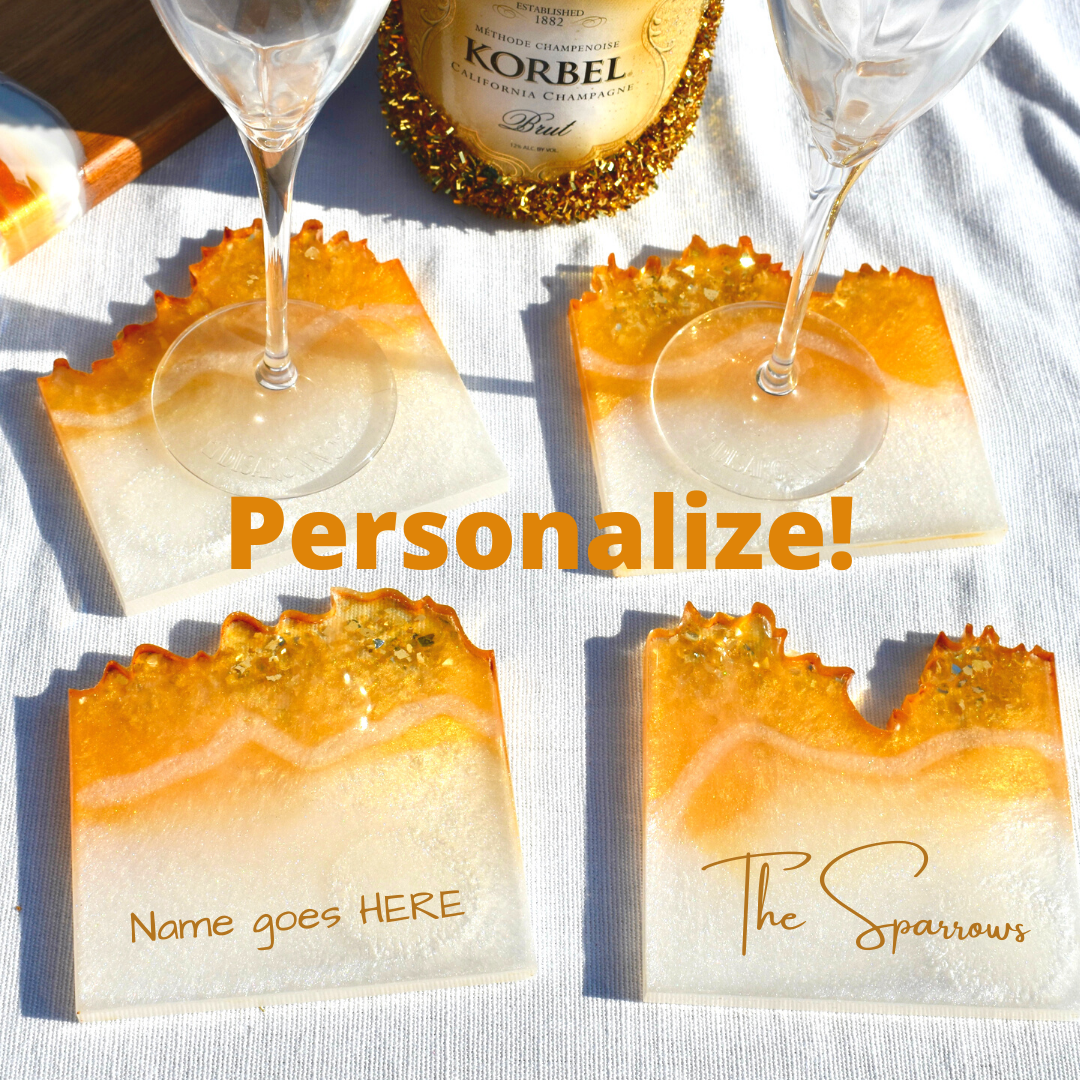 Personalized Wave Edge Coasters with Matching Display Holder