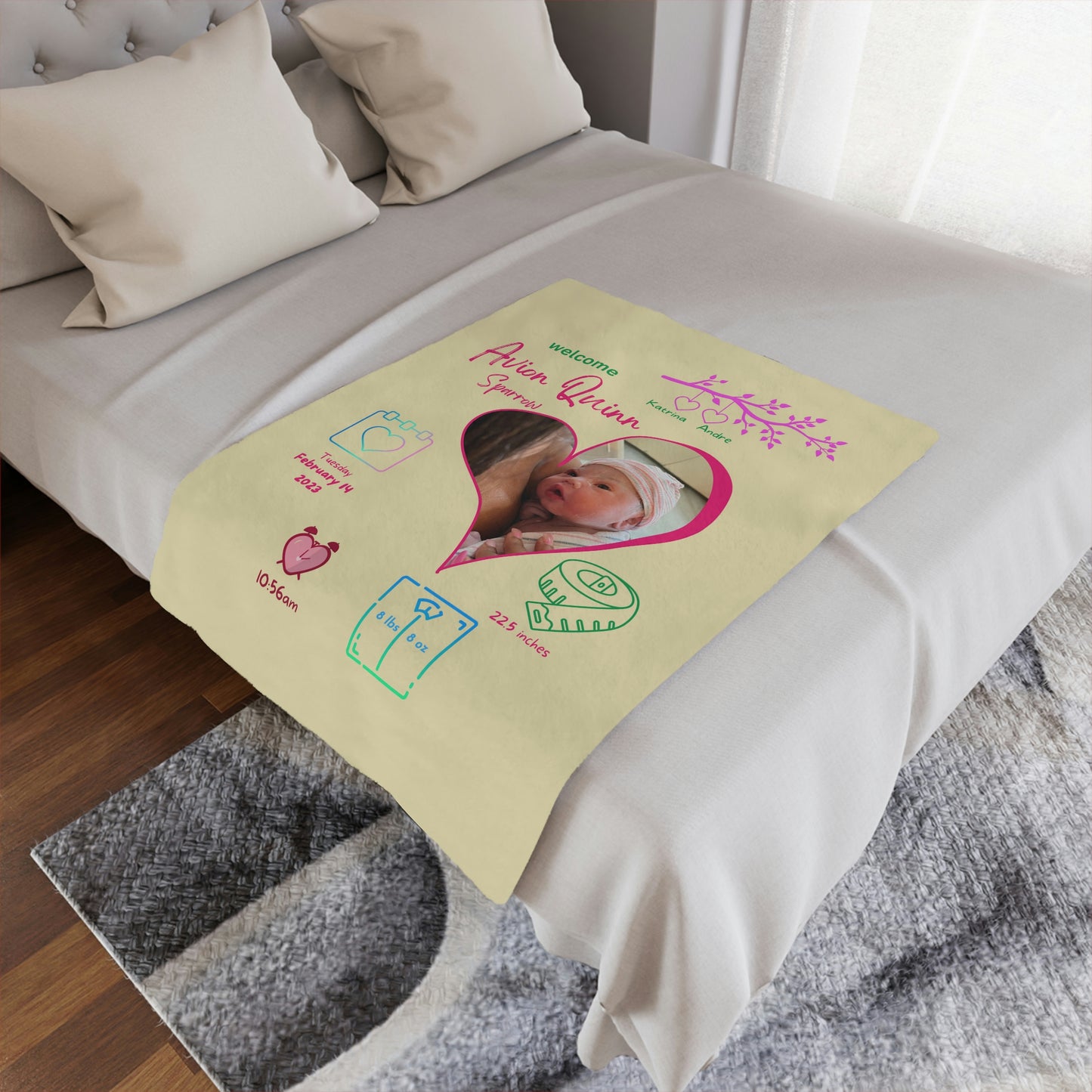 Personalized Birth Announcement Minky Blanket • Personalized Newborn Baby Minky Blanket