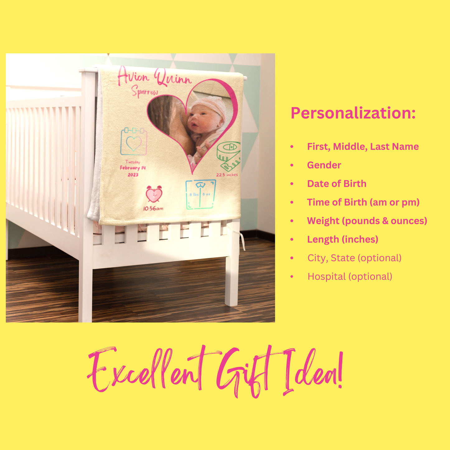 Personalized Birth Announcement Minky Blanket • Personalized Newborn Baby Minky Blanket