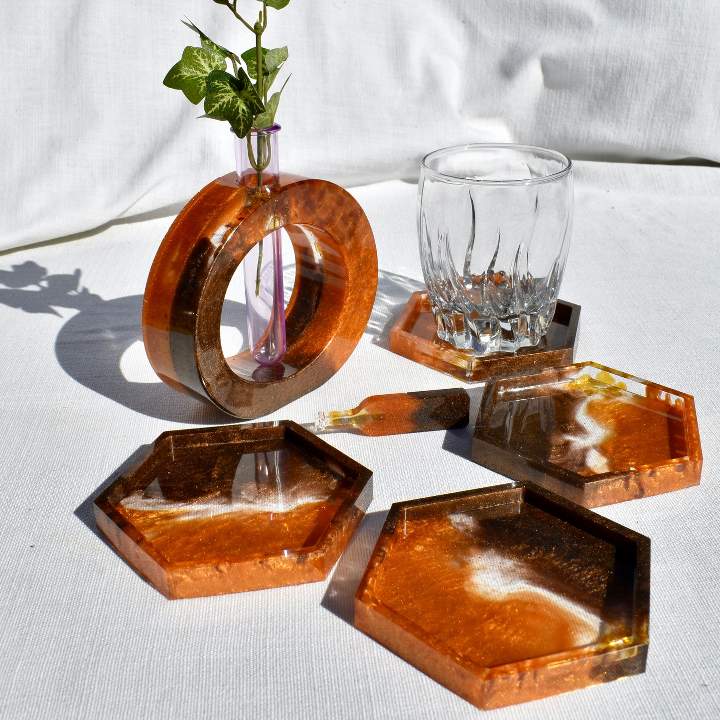 Autumn Themed Hexagon Coasters • Fall Resin Coasters • Fall Décor Coasters (set of 4)