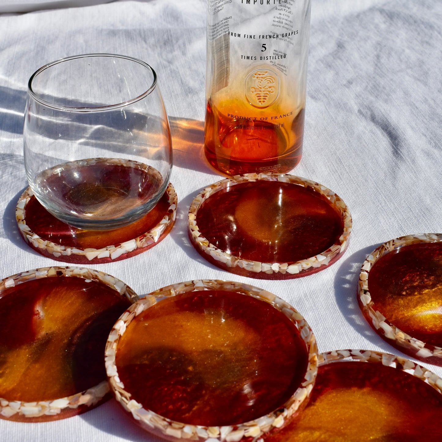 Abalone Shell Rimmed Coasters (Assorted Colors - set of 6)