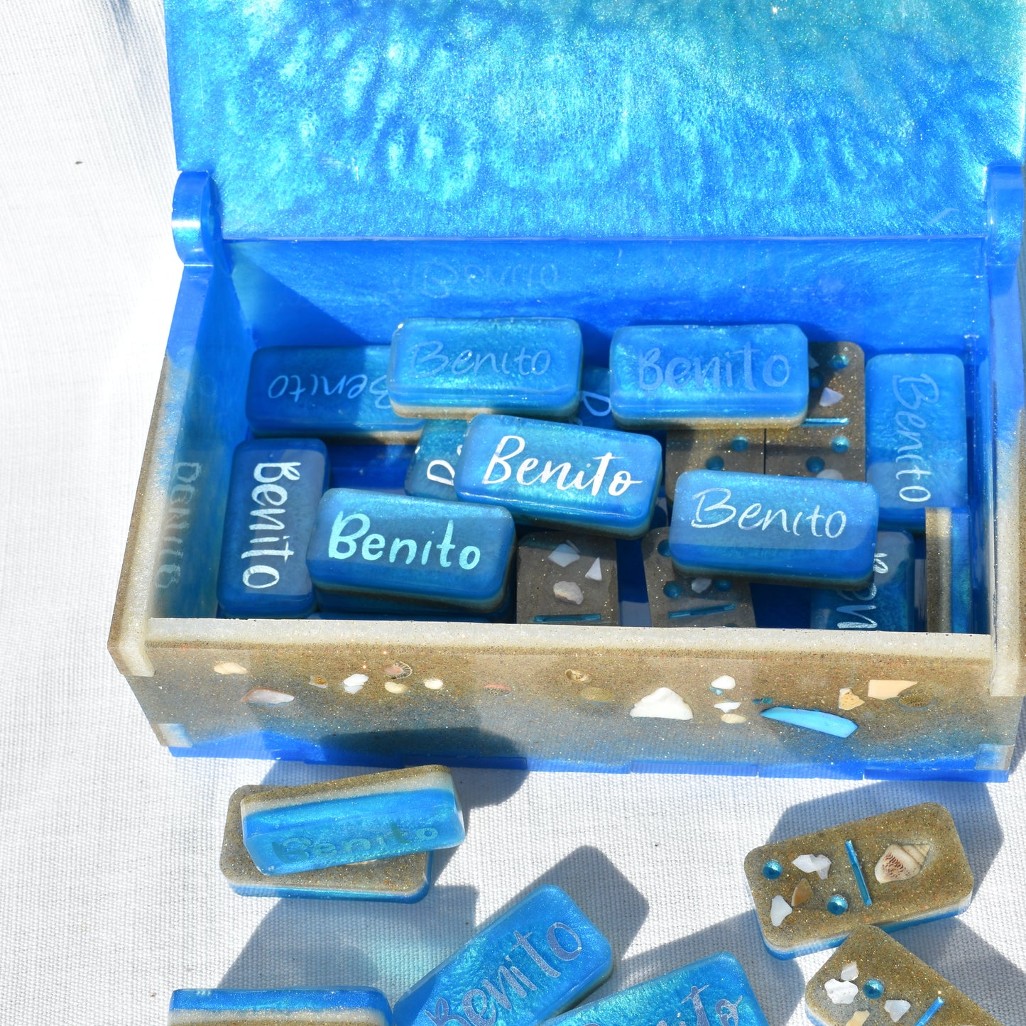 Beach Themed Domino Set • Ocean Dominoes Set • Tropical Dominoes Set • Double Six 28 Resin Dominoes