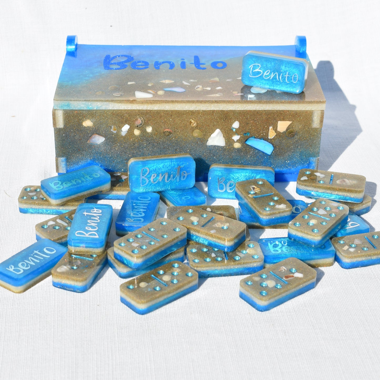 Beach Themed Domino Set • Ocean Dominoes Set • Tropical Dominoes Set • Double Six 28 Resin Dominoes