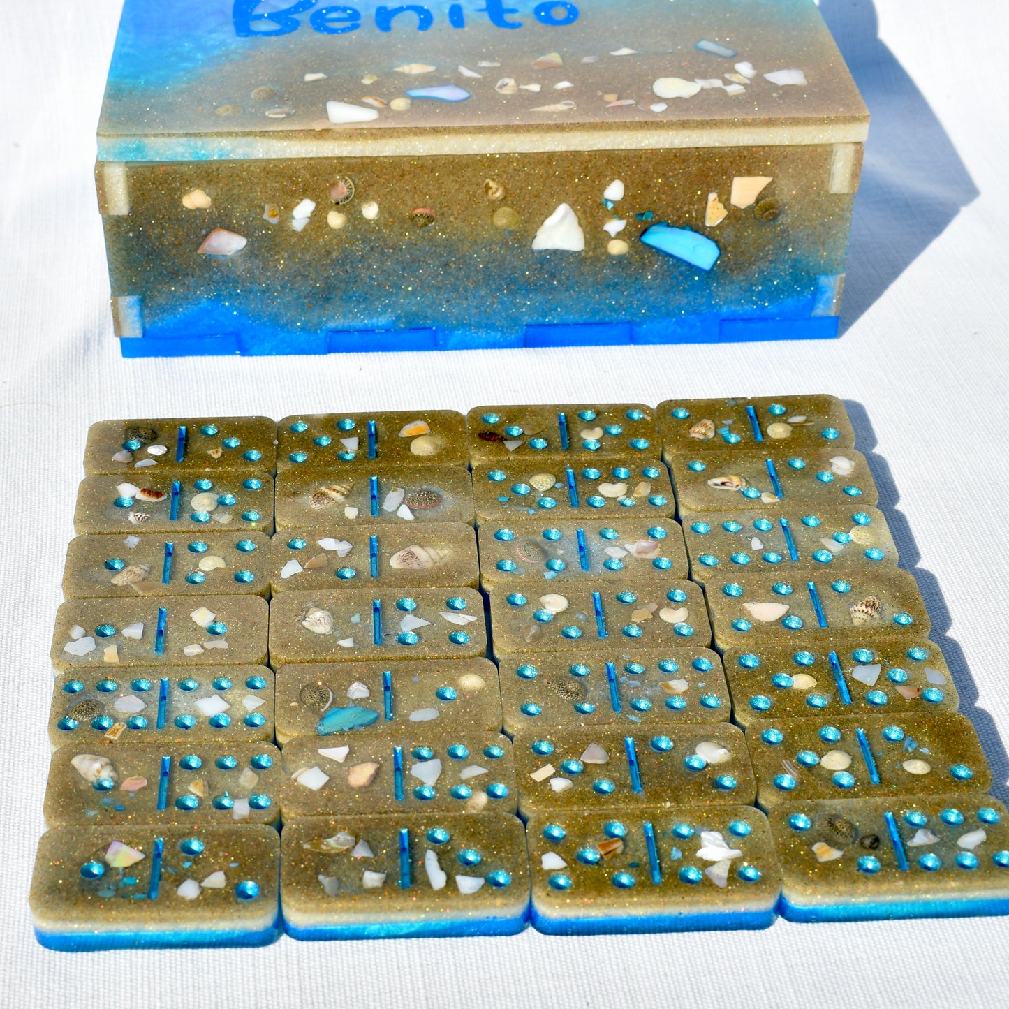 Beach Themed Domino Set • Ocean Dominoes Set • Tropical Dominoes Set • Double Six 28 Resin Dominoes