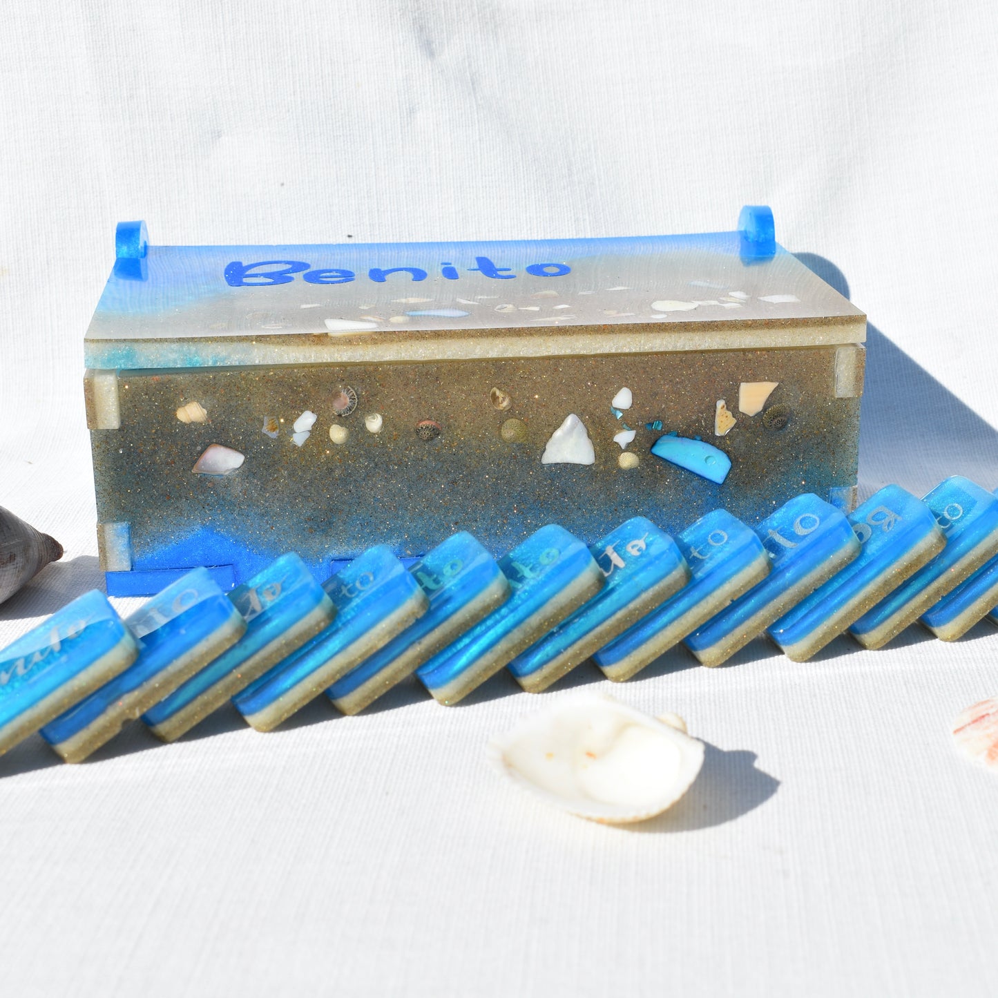 Beach Themed Domino Set • Ocean Dominoes Set • Tropical Dominoes Set • Double Six 28 Resin Dominoes