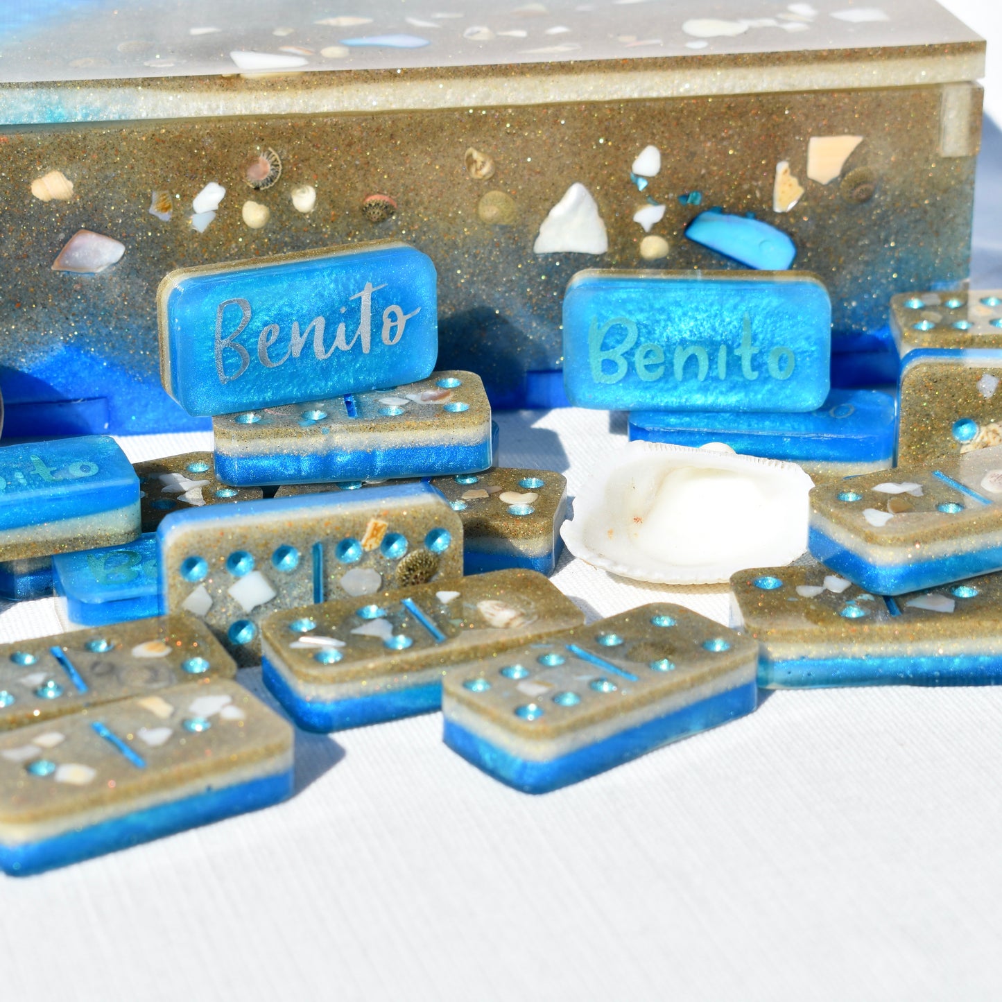 Beach Themed Domino Set • Ocean Dominoes Set • Tropical Dominoes Set • Double Six 28 Resin Dominoes