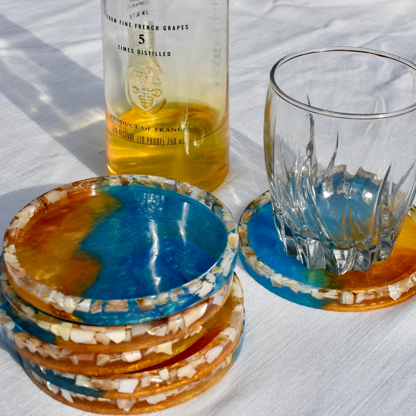 Abalone Shell Rimmed Coasters (Assorted Colors - set of 6)
