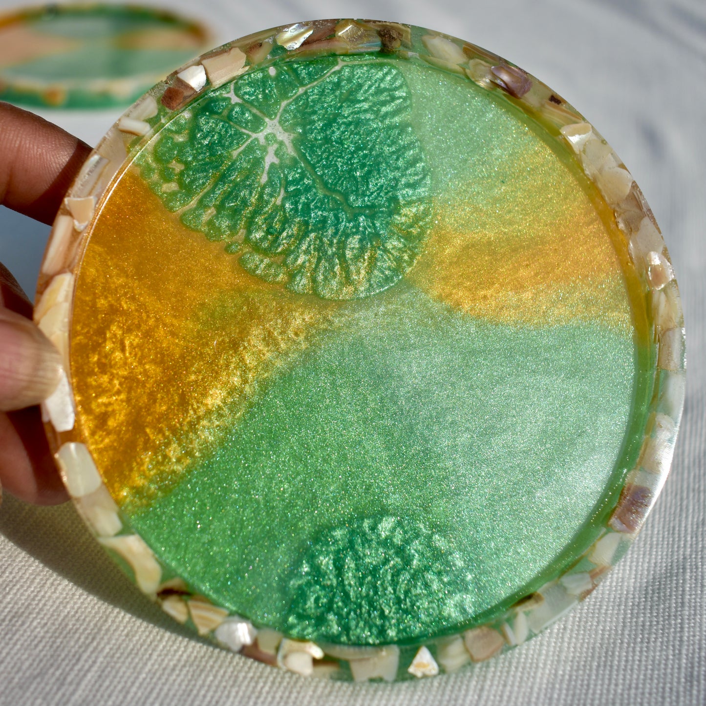 Fall Hues Coasters with Abalone Shells (Asst. Colors - set of 4)