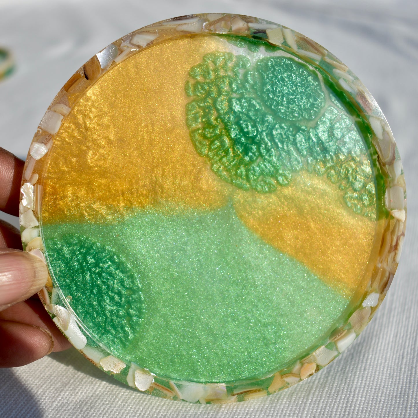 Fall Hues Coasters with Abalone Shells (Asst. Colors - set of 4)