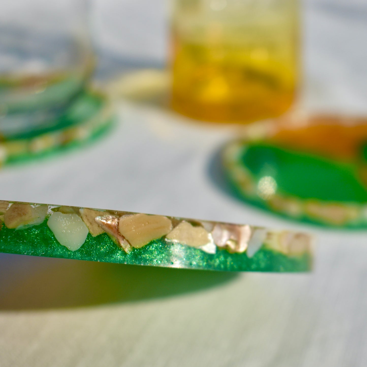 Fall Hues Coasters with Abalone Shells (Asst. Colors - set of 4)