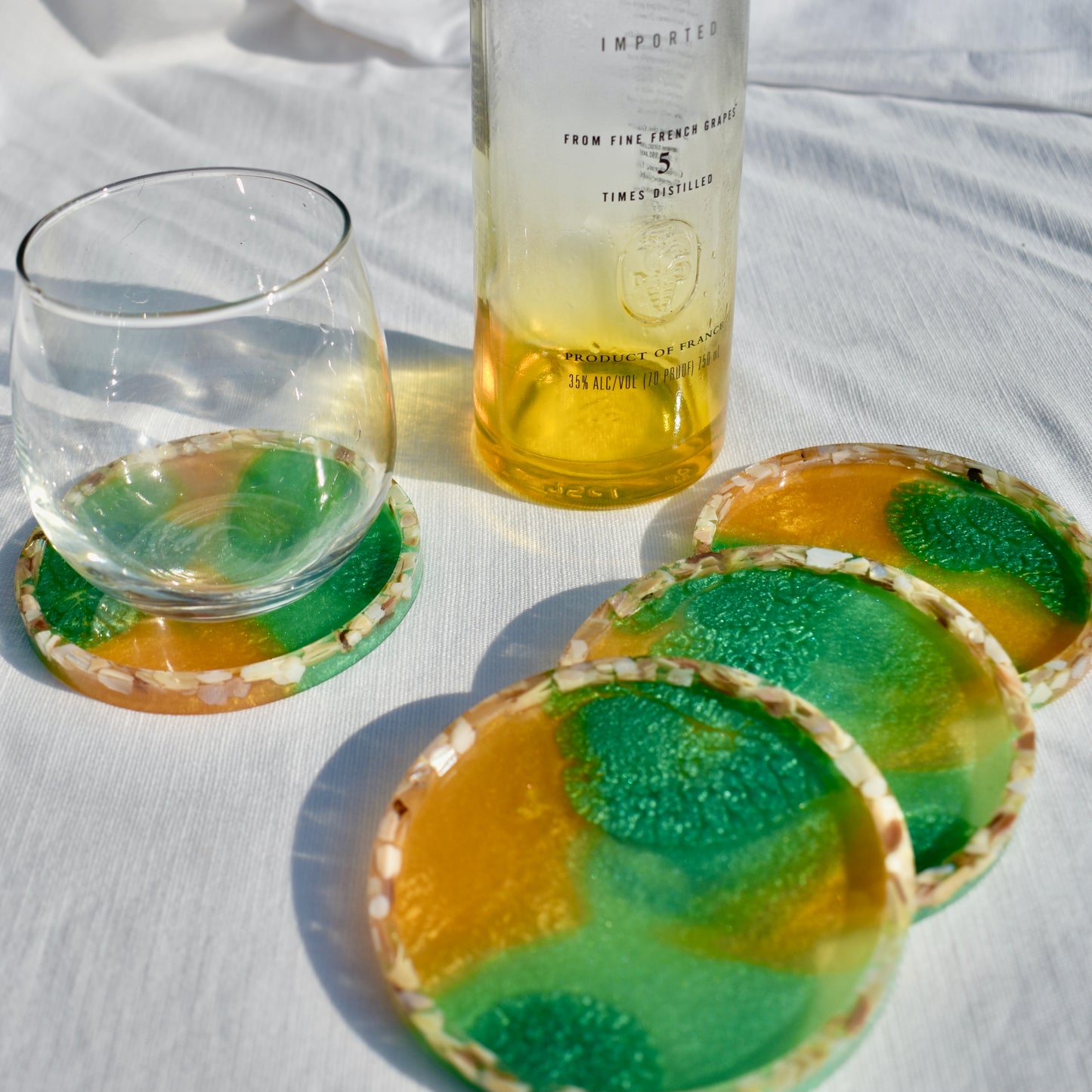 Fall Hues Coasters with Abalone Shells (Asst. Colors - set of 4)