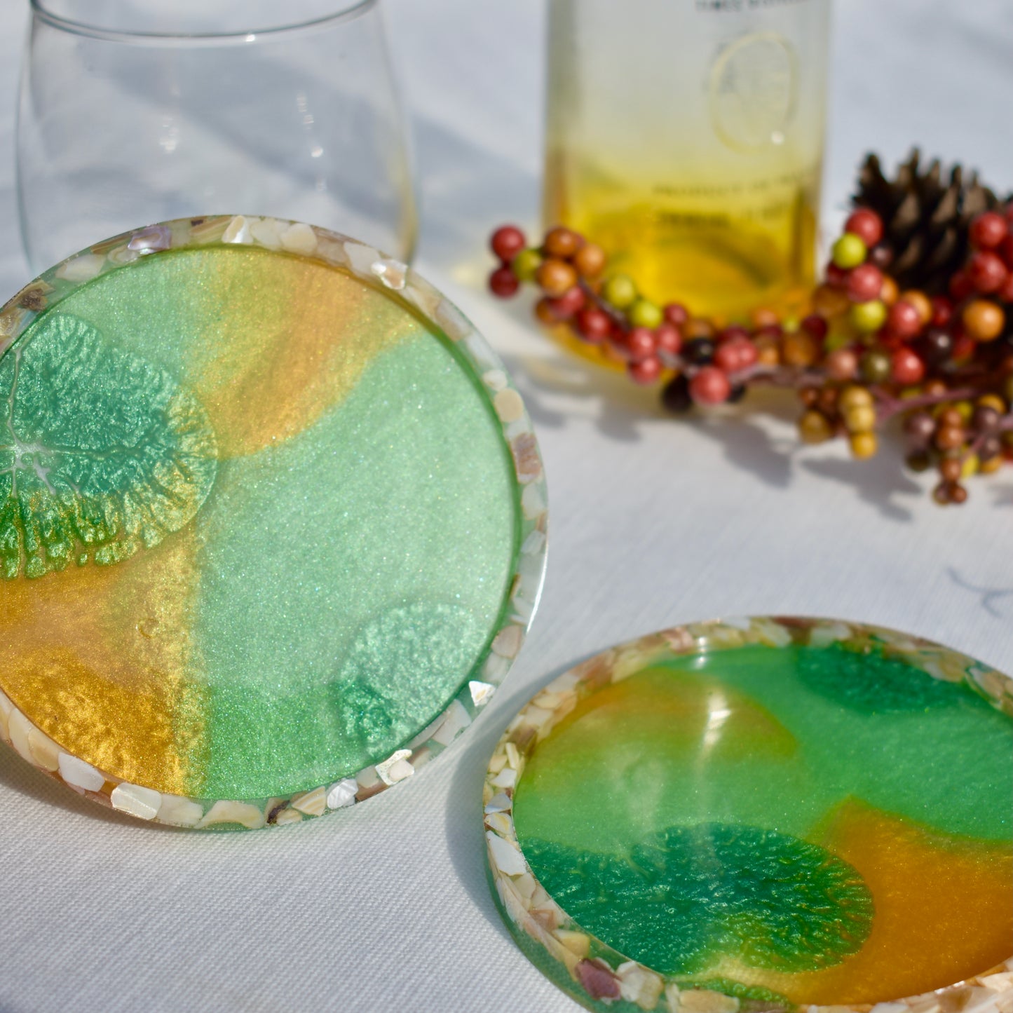 Fall Hues Coasters with Abalone Shells (Asst. Colors - set of 4)