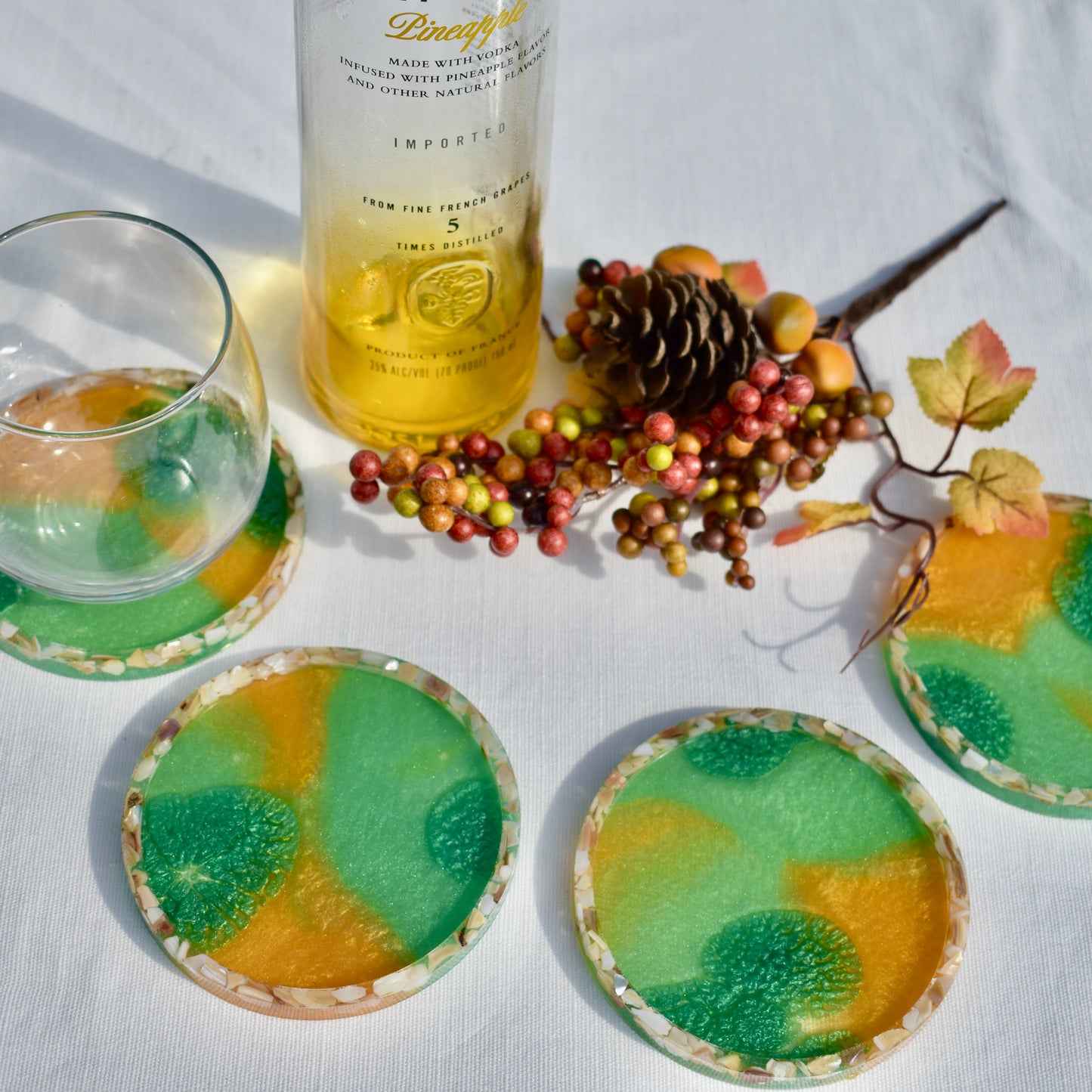 Fall Hues Coasters with Abalone Shells (Asst. Colors - set of 4)