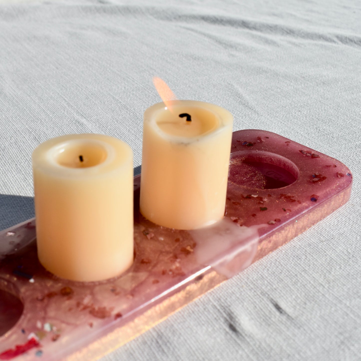 Rose Colored Shot Glass Paddle • Beer Flight Set • Candle Holder