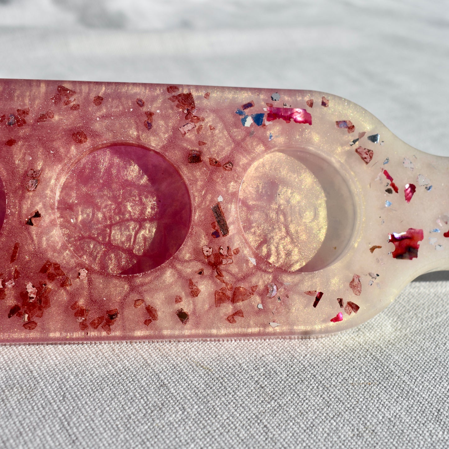 Rose Colored Shot Glass Paddle • Beer Flight Set • Candle Holder