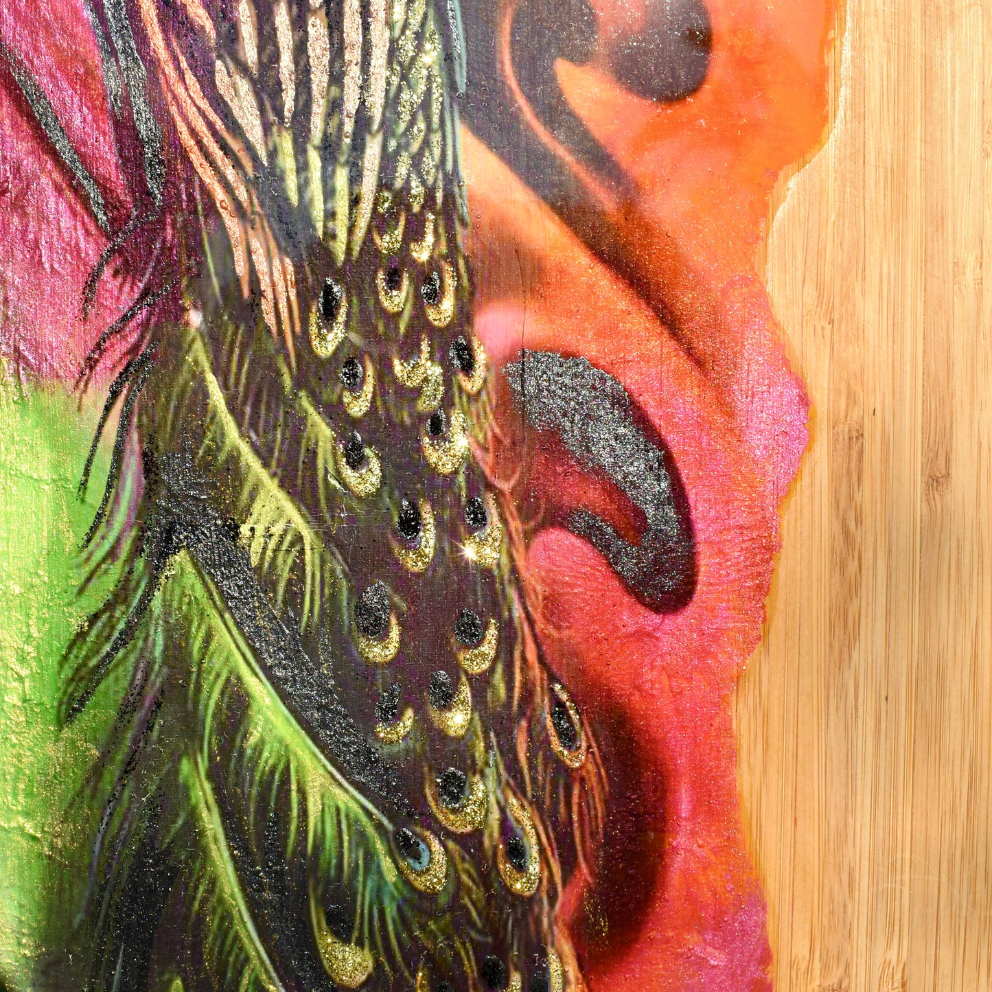 Sparkling 26” Peacock Charcuterie-Cutting Board • Bamboo Peacock Serving Board