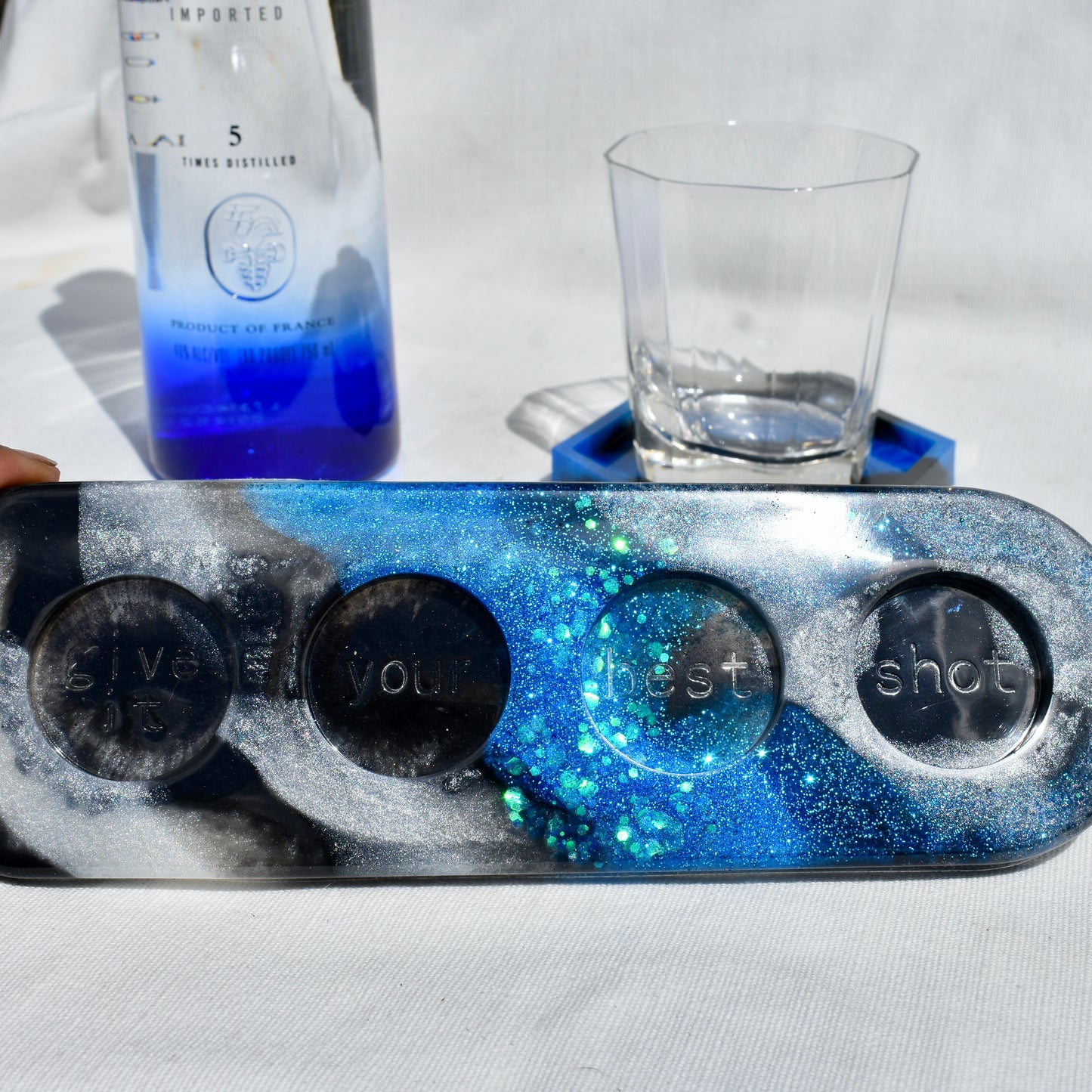 Law Enforcement Shot Glass Paddle • Black & Blue Shot Glass Paddle • Blue Line Beer Flight