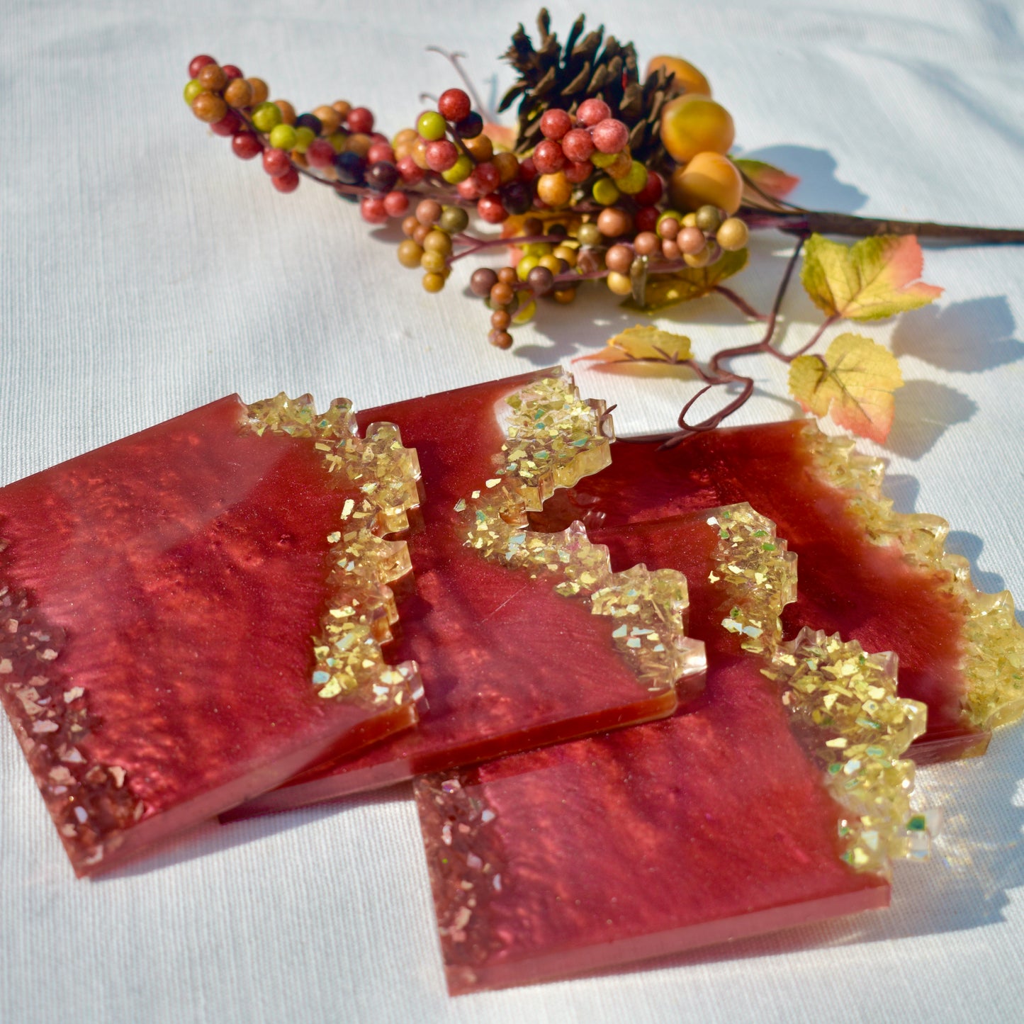 Elegant Wave Edge Resin Coasters • Holiday Coaster Set