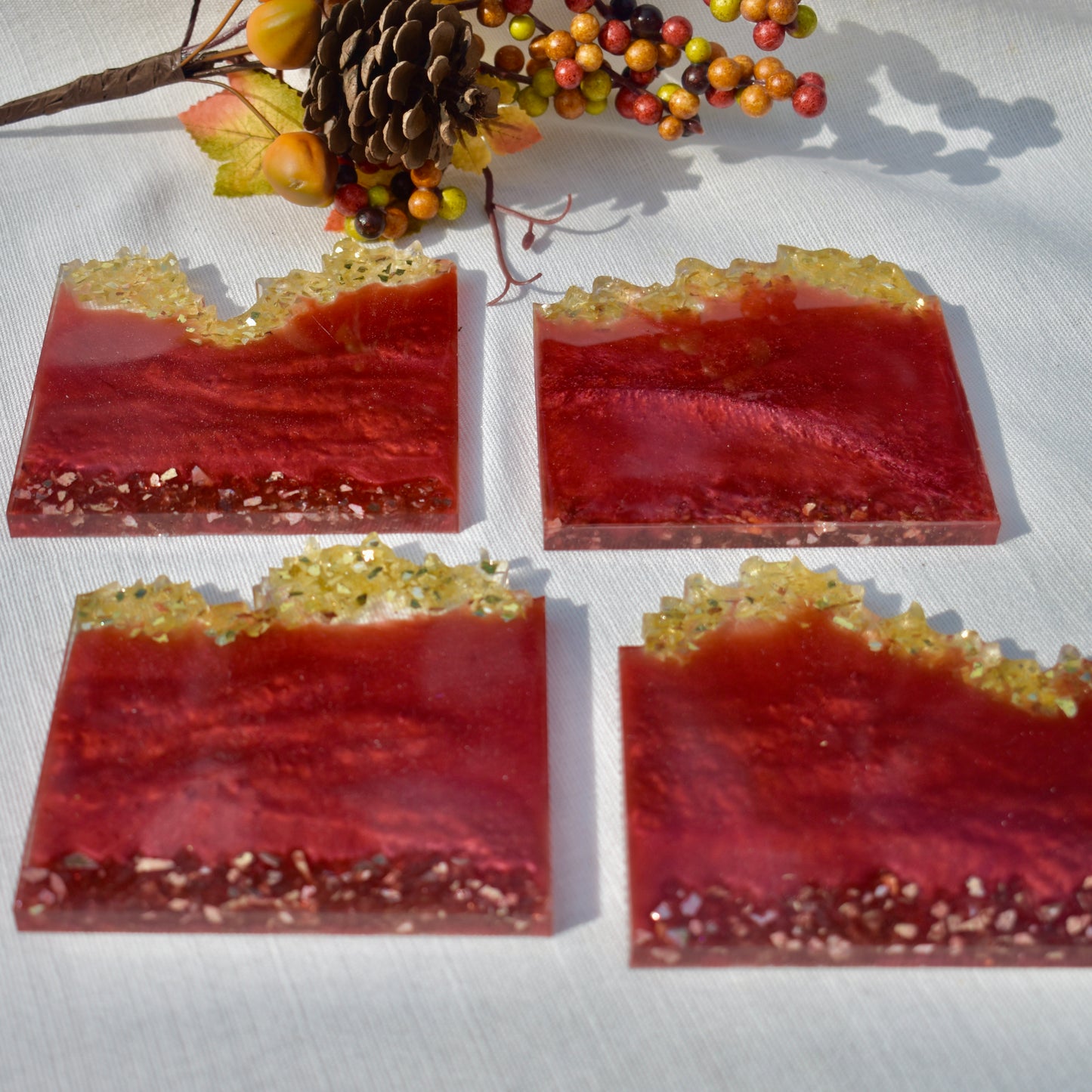 Elegant Wave Edge Resin Coasters • Holiday Coaster Set
