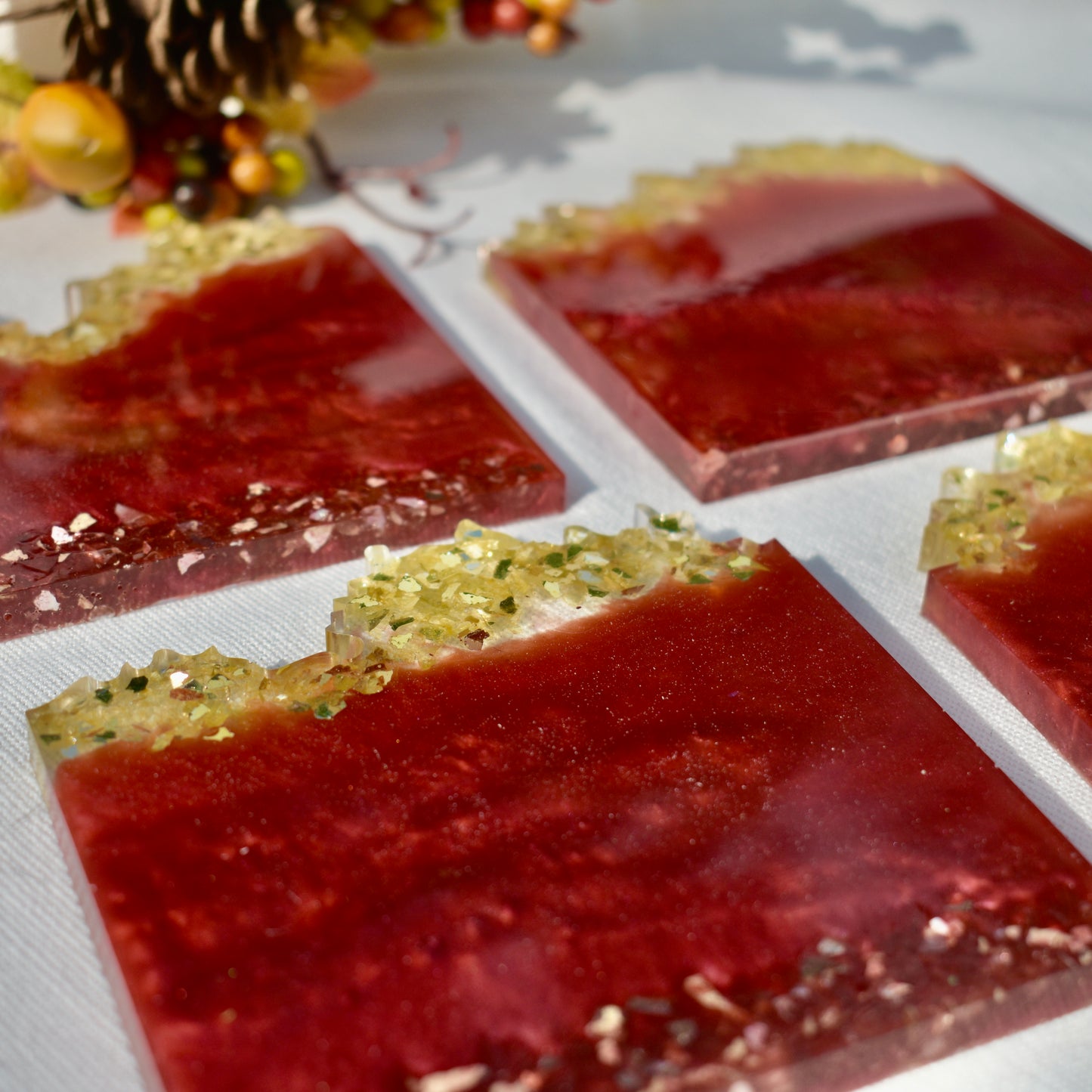 Elegant Wave Edge Resin Coasters • Holiday Coaster Set