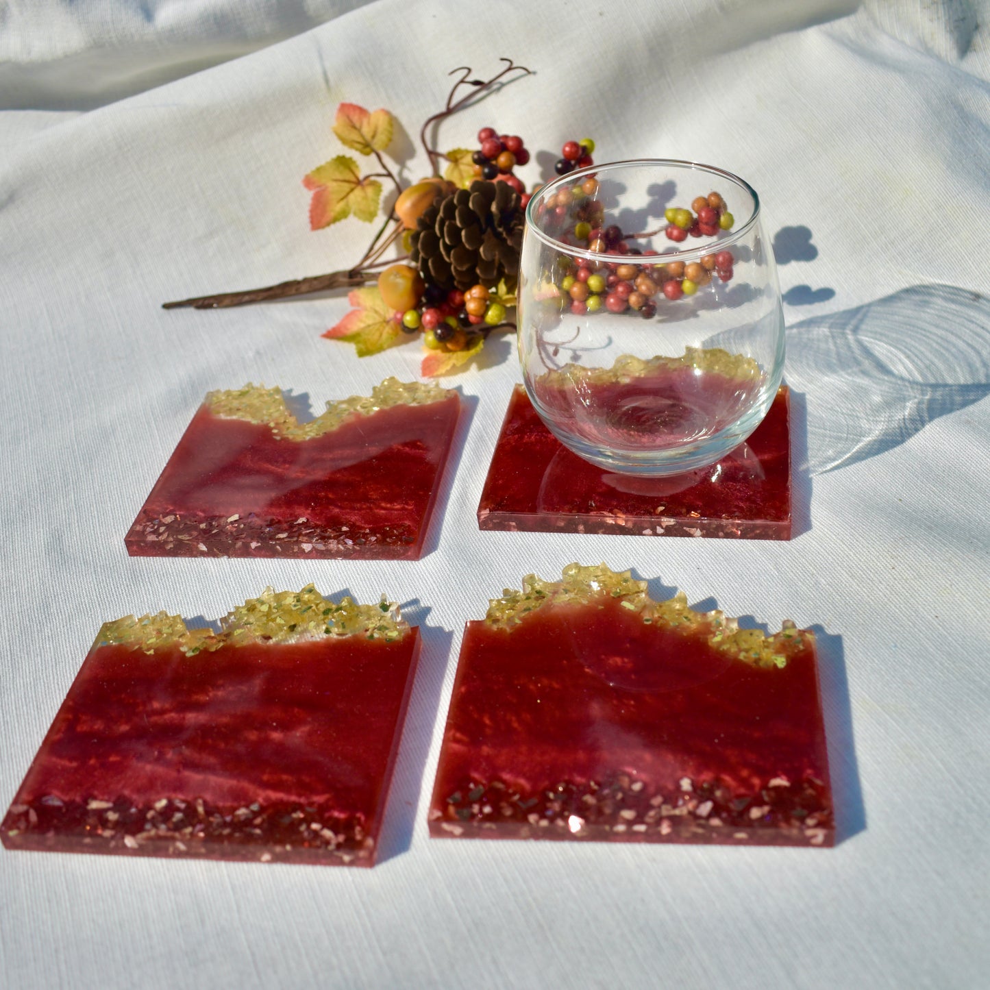 Elegant Wave Edge Resin Coasters • Holiday Coaster Set