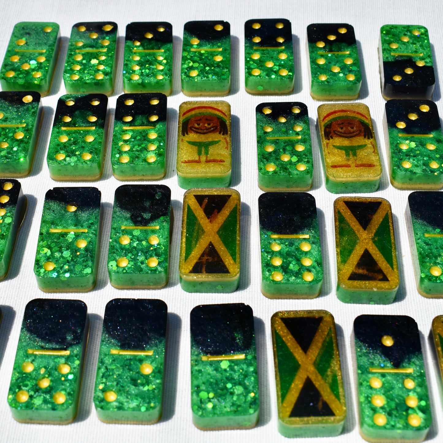 Jamaican Themed Dominoes • Jamaican Flag Dominos • Double Six Dominos Set