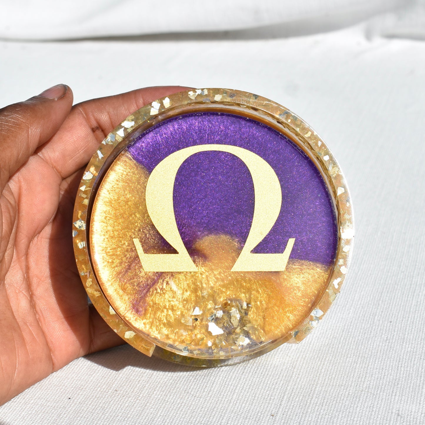 Purple & Gold Coasters with Holder - Fraternity Coaster Set
