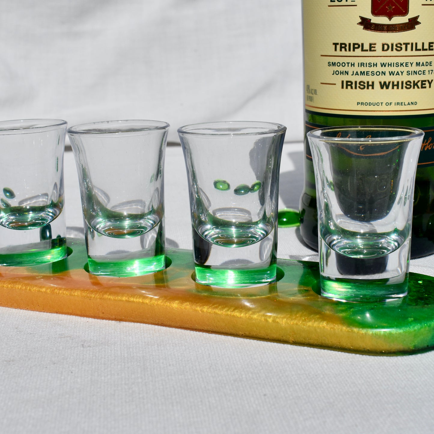 Irish Themed Shot Glass Paddle - 🍀Green & Gold Shot Glass Holder – Beer Flight