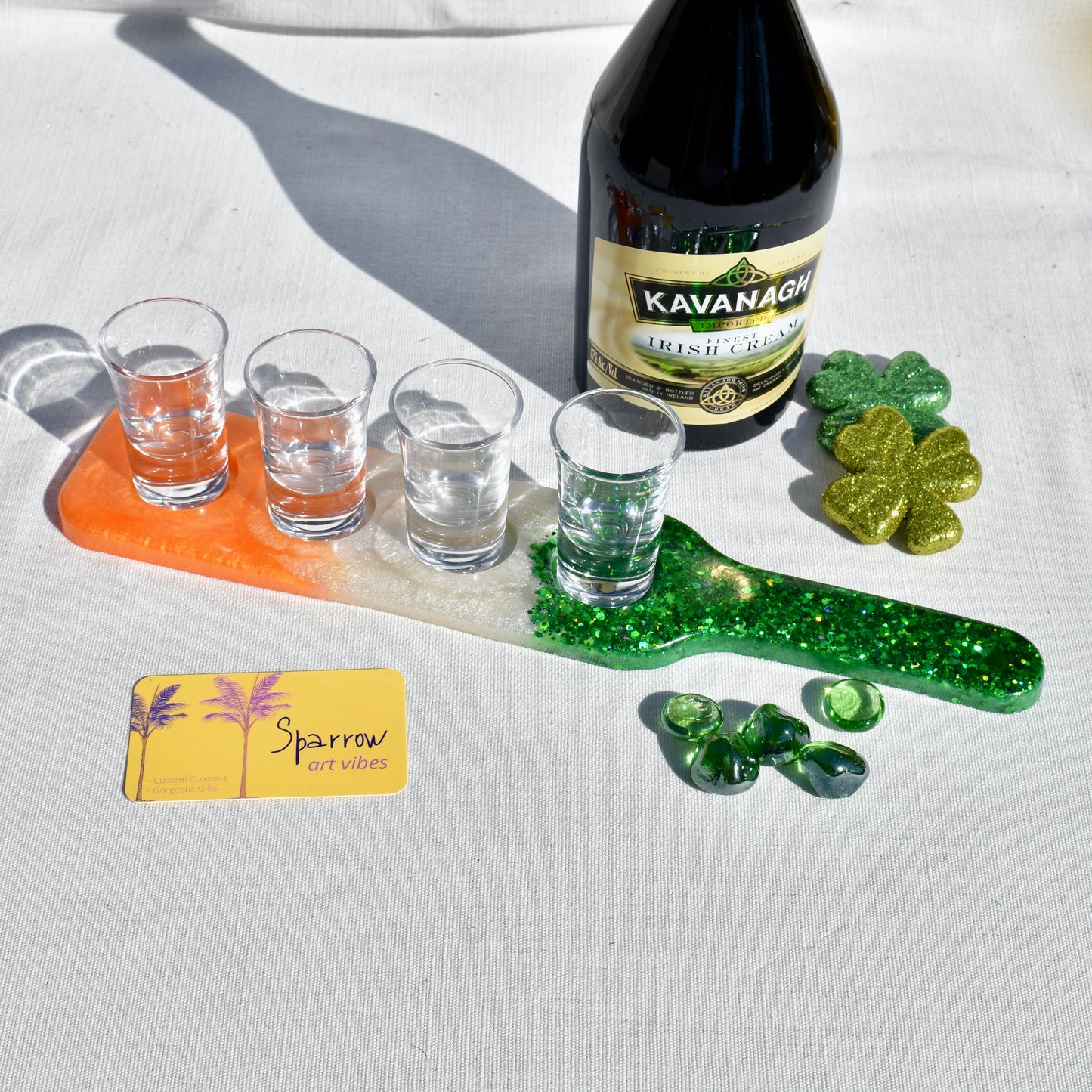 🇮🇪Tri-color Irish Themed Shot Glass Paddle - Green • White • Orange Shot Glass