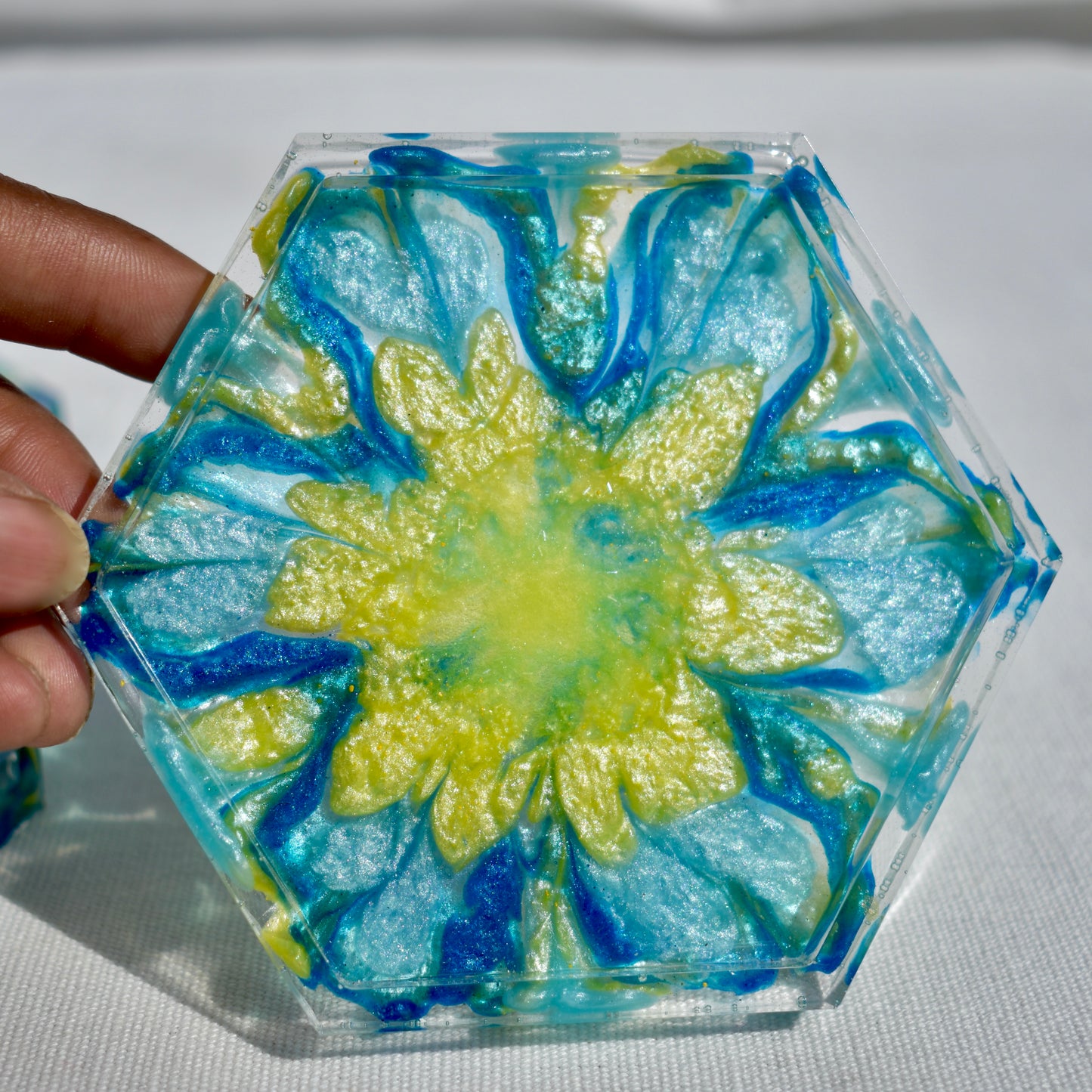 4 Blue Flower Coasters • 4 Blue 3D Coasters • Flower Lover Coasters