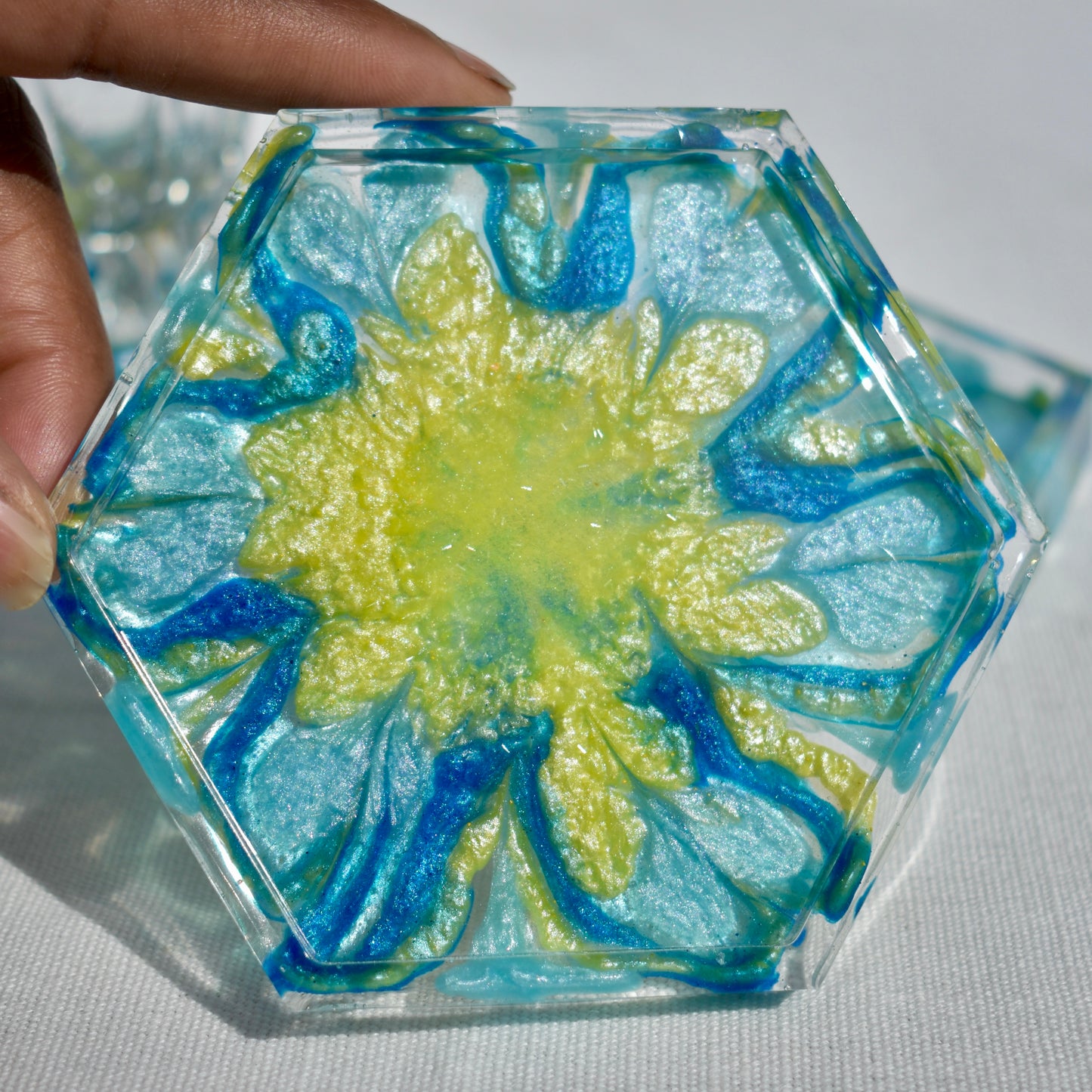 4 Blue Flower Coasters • 4 Blue 3D Coasters • Flower Lover Coasters