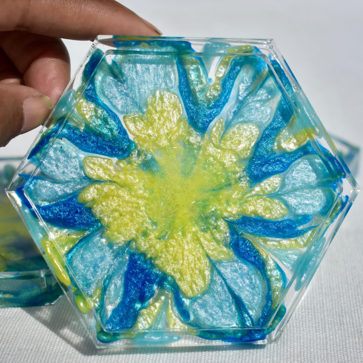 4 Blue Flower Coasters • 4 Blue 3D Coasters • Flower Lover Coasters