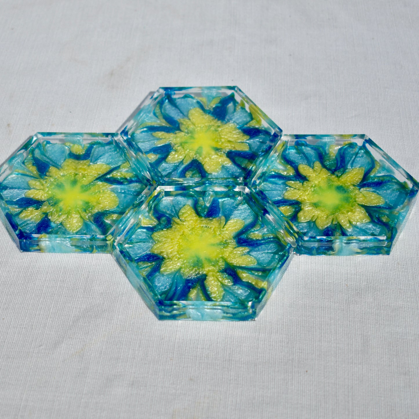 4 Blue Flower Coasters • 4 Blue 3D Coasters • Flower Lover Coasters