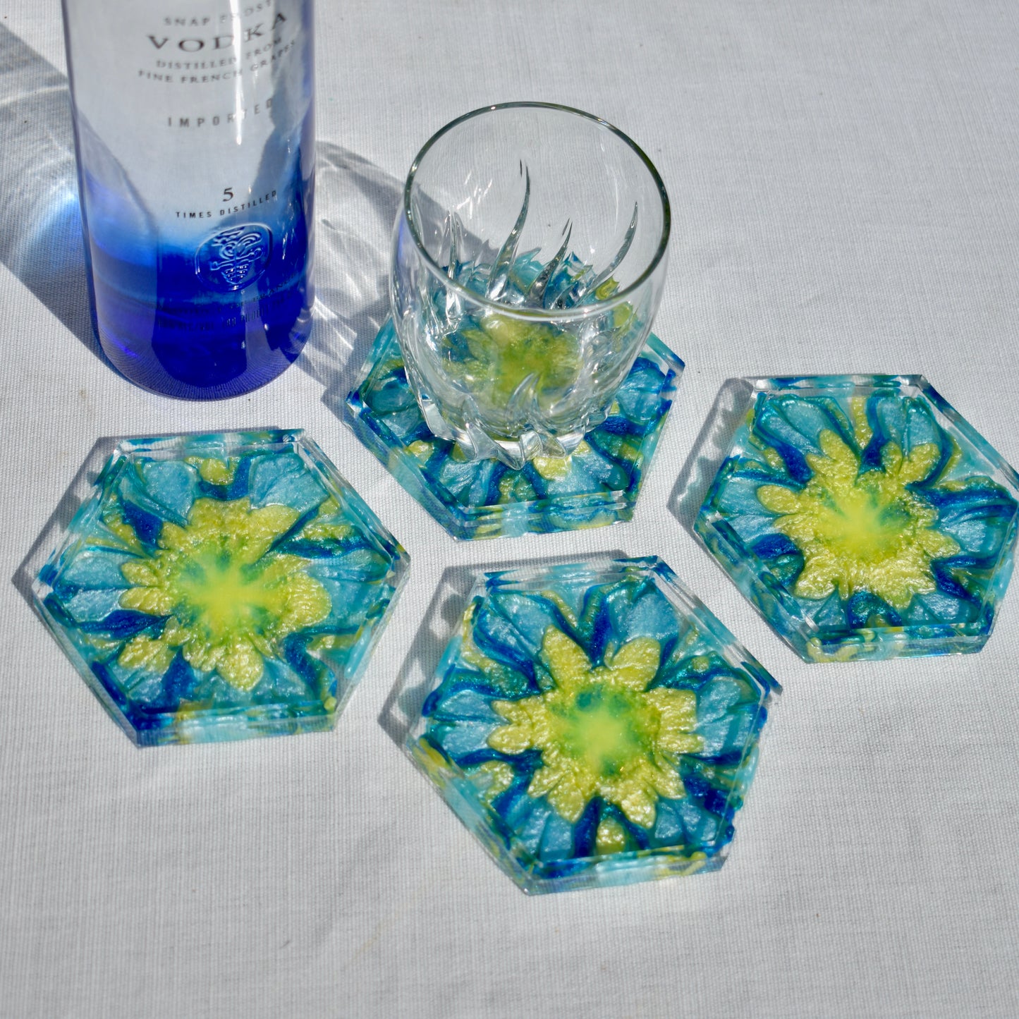 4 Blue Flower Coasters • 4 Blue 3D Coasters • Flower Lover Coasters