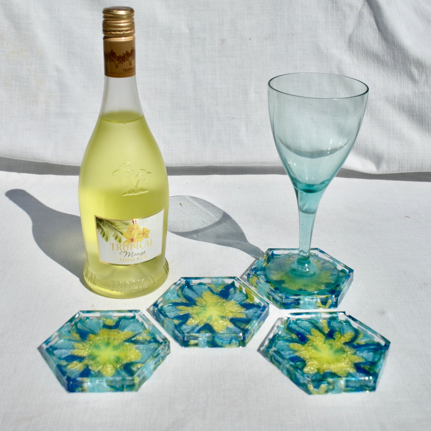 4 Blue Flower Coasters • 4 Blue 3D Coasters • Flower Lover Coasters