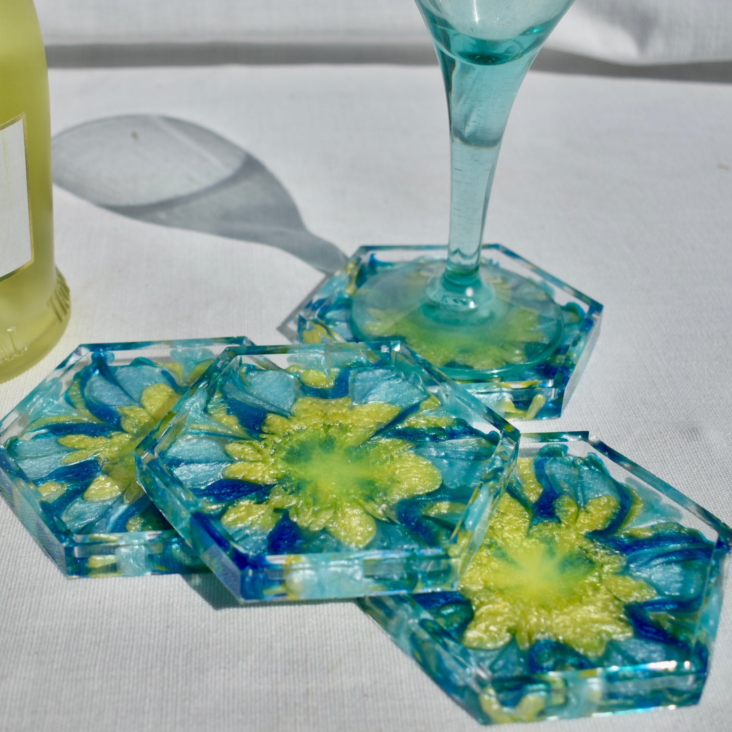 4 Blue Flower Coasters • 4 Blue 3D Coasters • Flower Lover Coasters