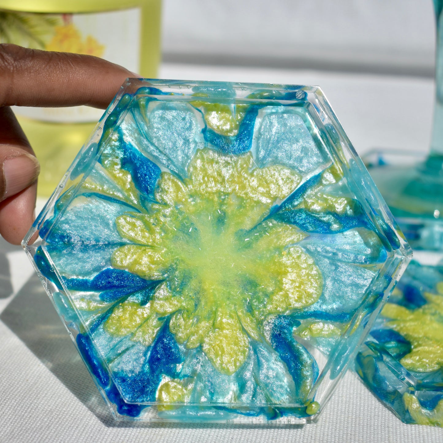 4 Blue Flower Coasters • 4 Blue 3D Coasters • Flower Lover Coasters
