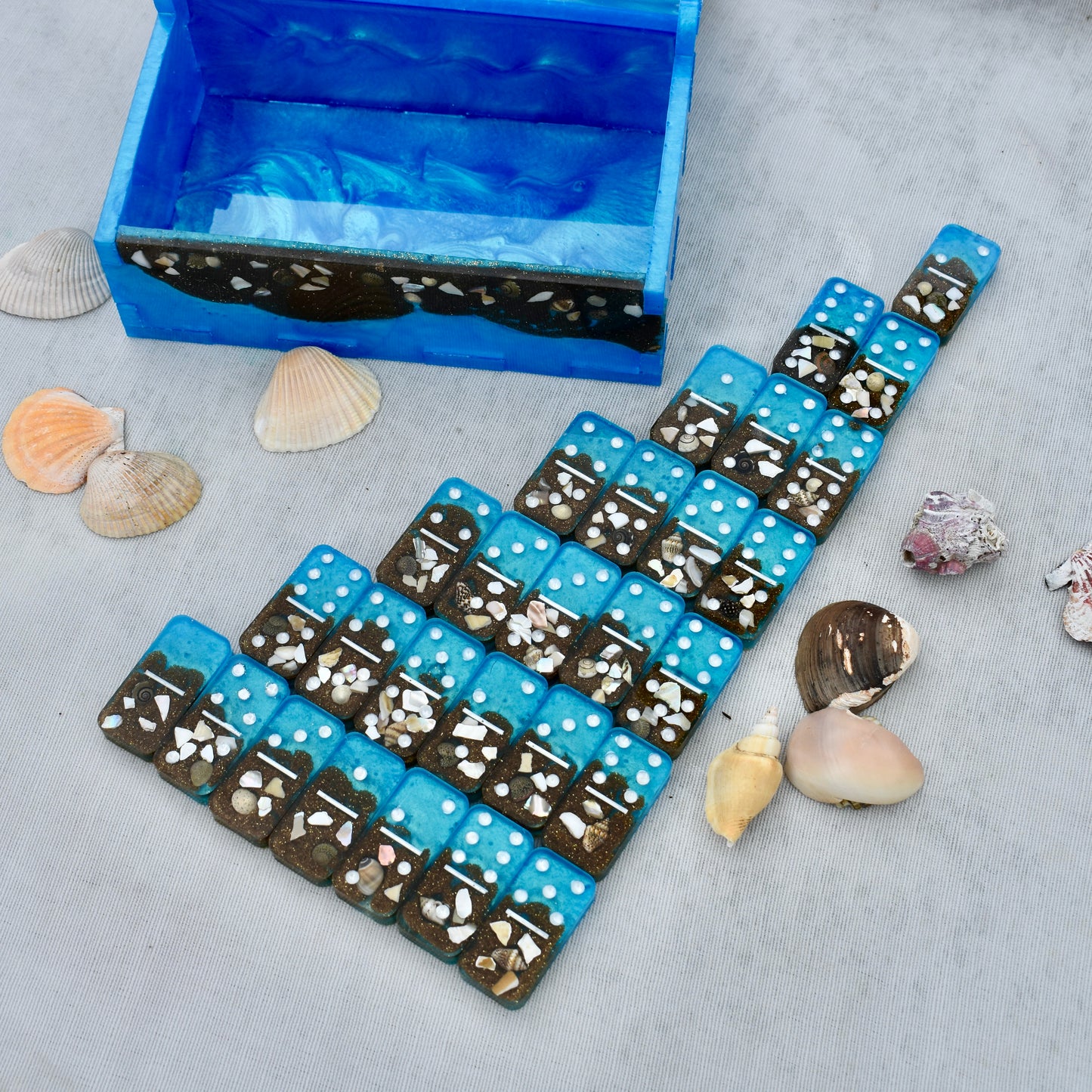 Beach Themed Domino Set • Ocean Dominoes Set • Tropical Dominoes Set • Double Six 28 Resin Dominoes