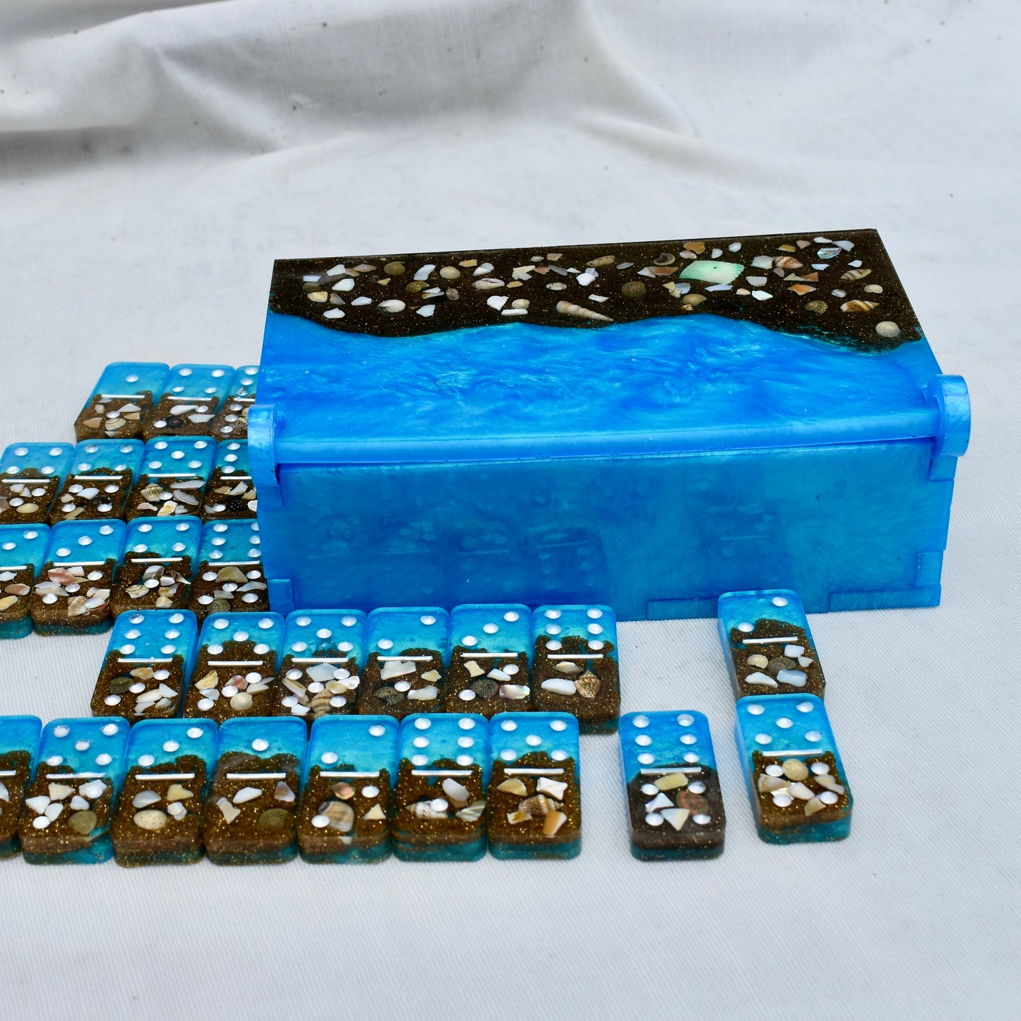 Beach Themed Domino Set • Ocean Dominoes Set • Tropical Dominoes Set • Double Six 28 Resin Dominoes