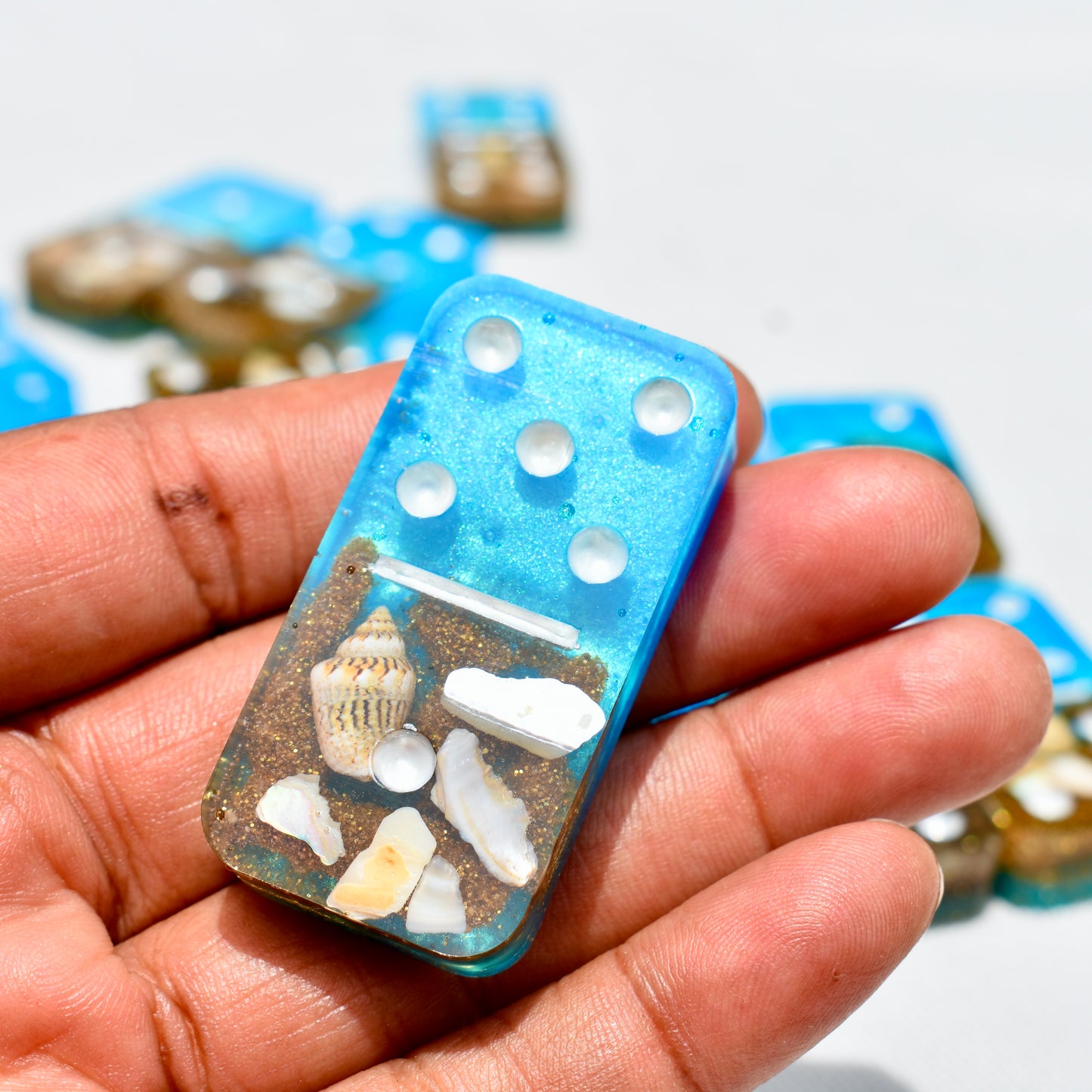 Beach Themed Domino Set • Ocean Dominoes Set • Tropical Dominoes Set • Double Six 28 Resin Dominoes