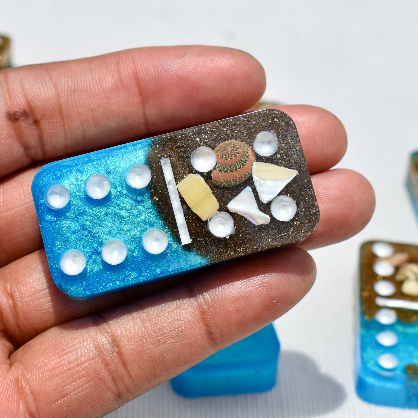 Beach Themed Domino Set • Ocean Dominoes Set • Tropical Dominoes Set • Double Six 28 Resin Dominoes